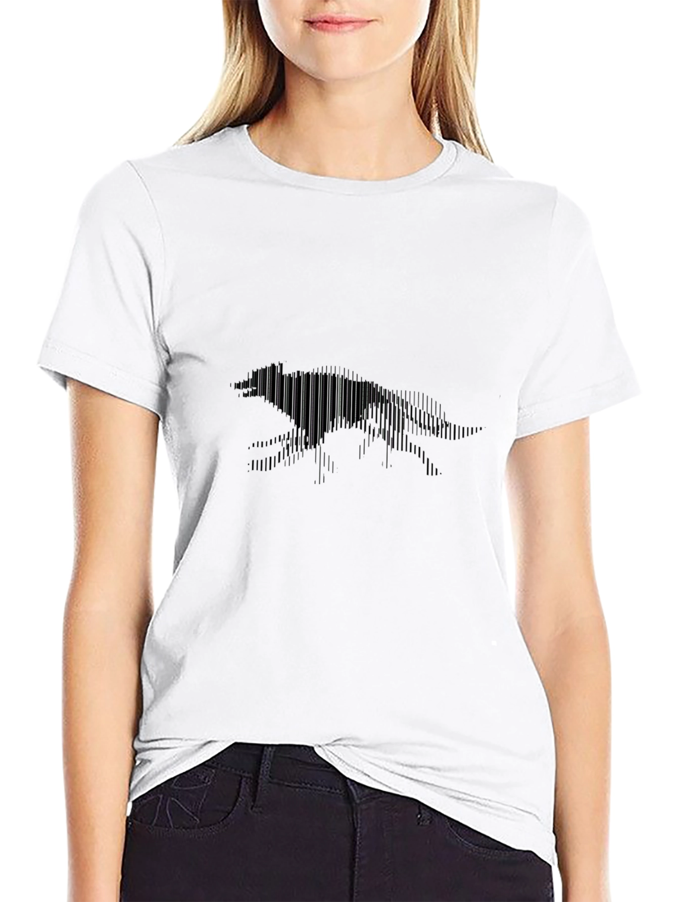 Black T-Shirt with Geometric Fox Design
