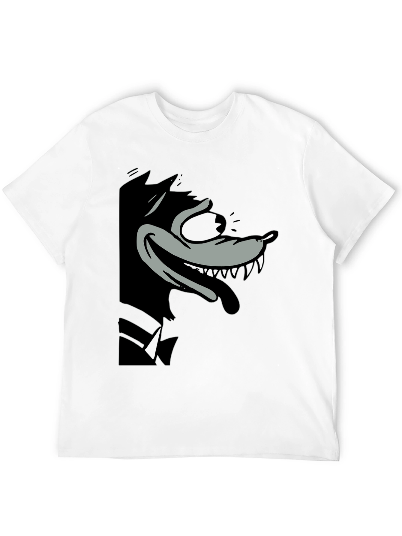 Cartoon Wolf Graphic Tee - Classic Black