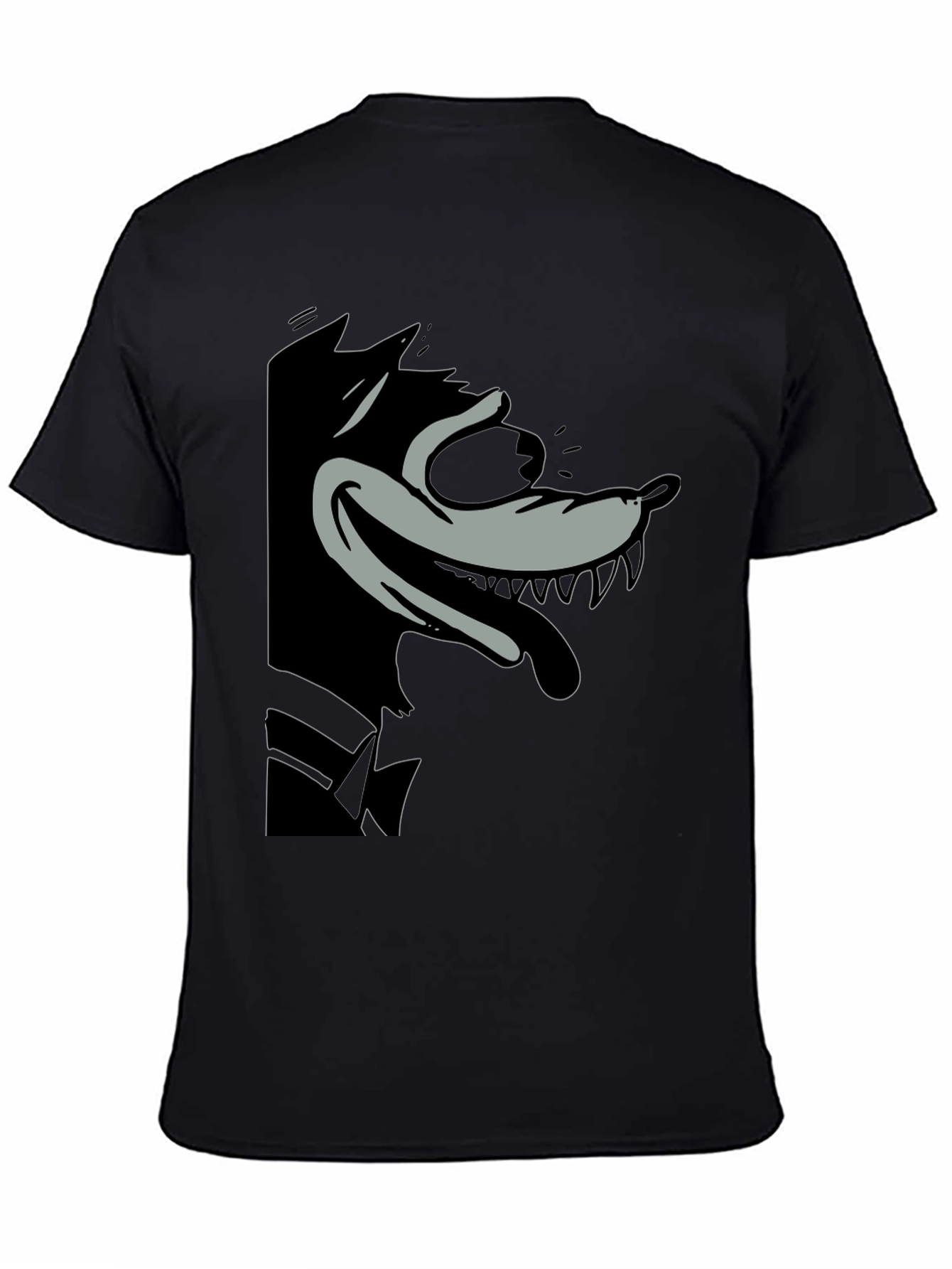 Cartoon Wolf Graphic Tee - Classic Black