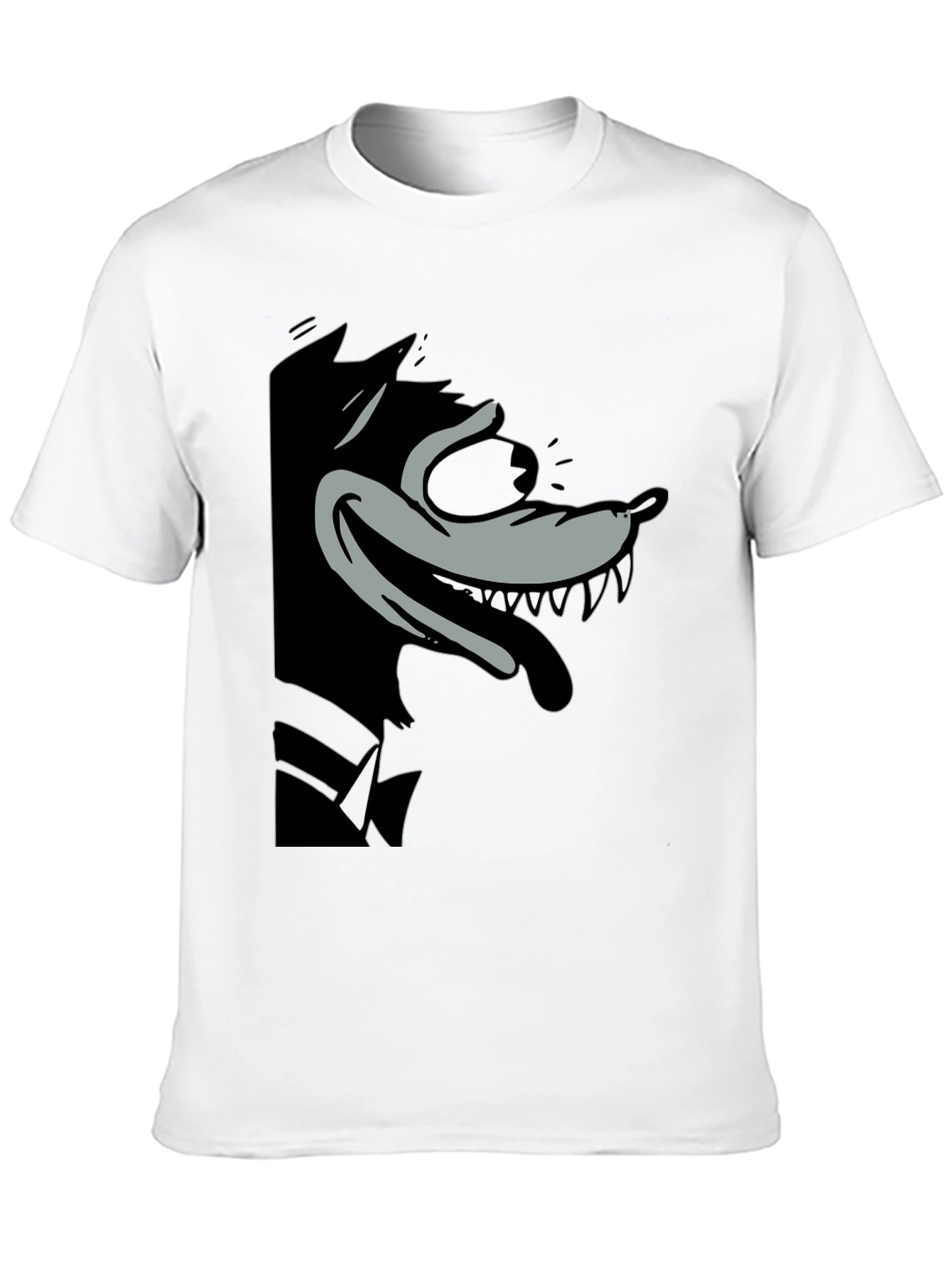 Cartoon Wolf Graphic Tee - Classic Black