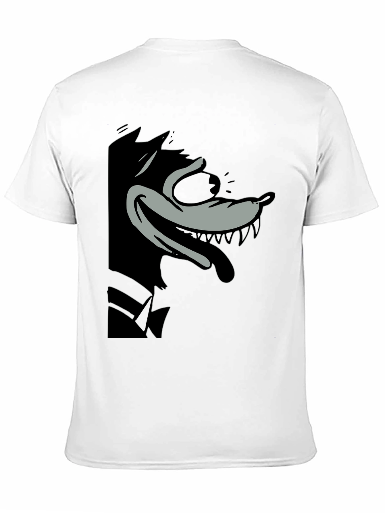 Cartoon Wolf Graphic Tee - Classic Black