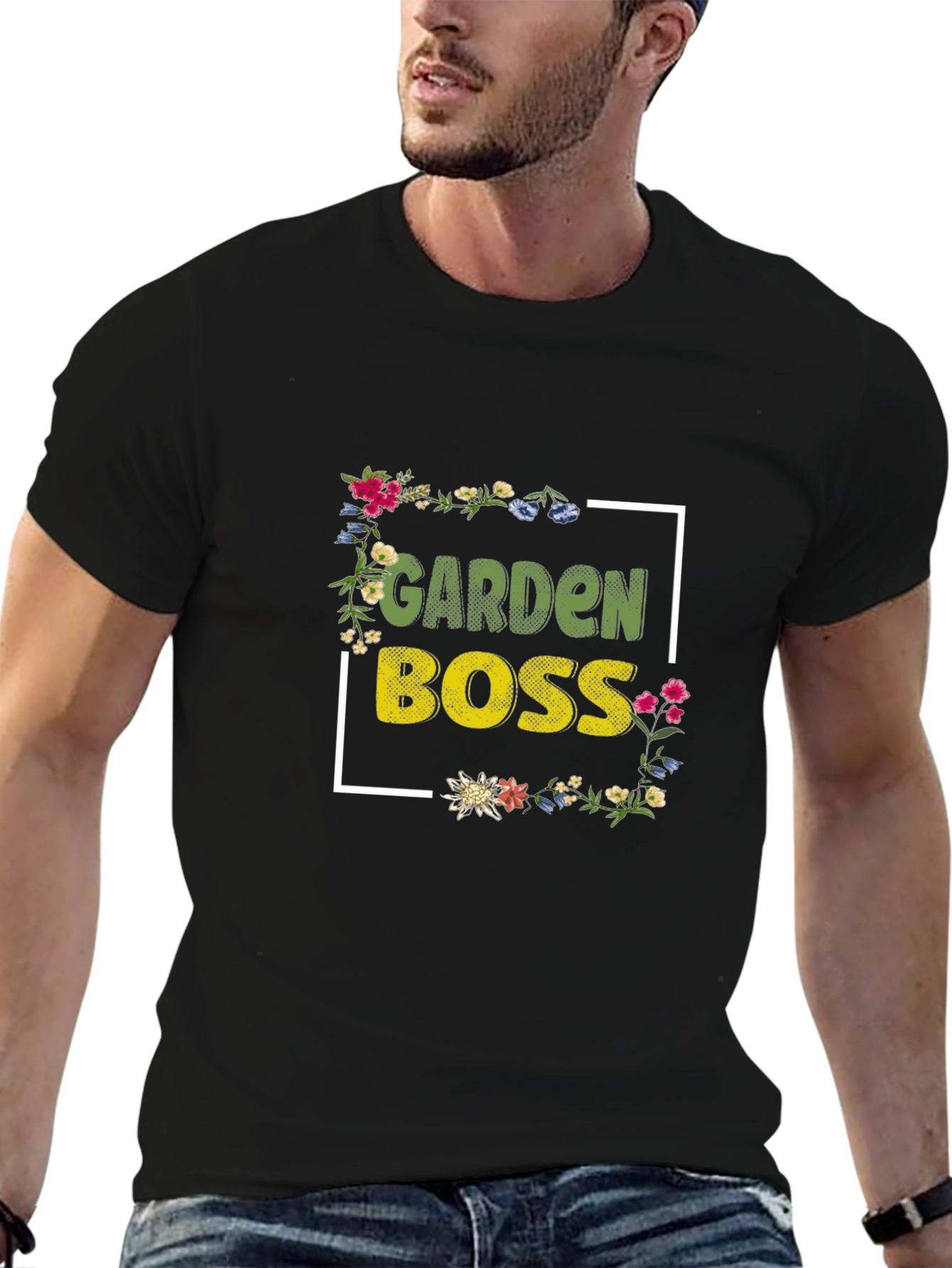 Garden Boss Floral T-Shirt - Black Cotton Tee