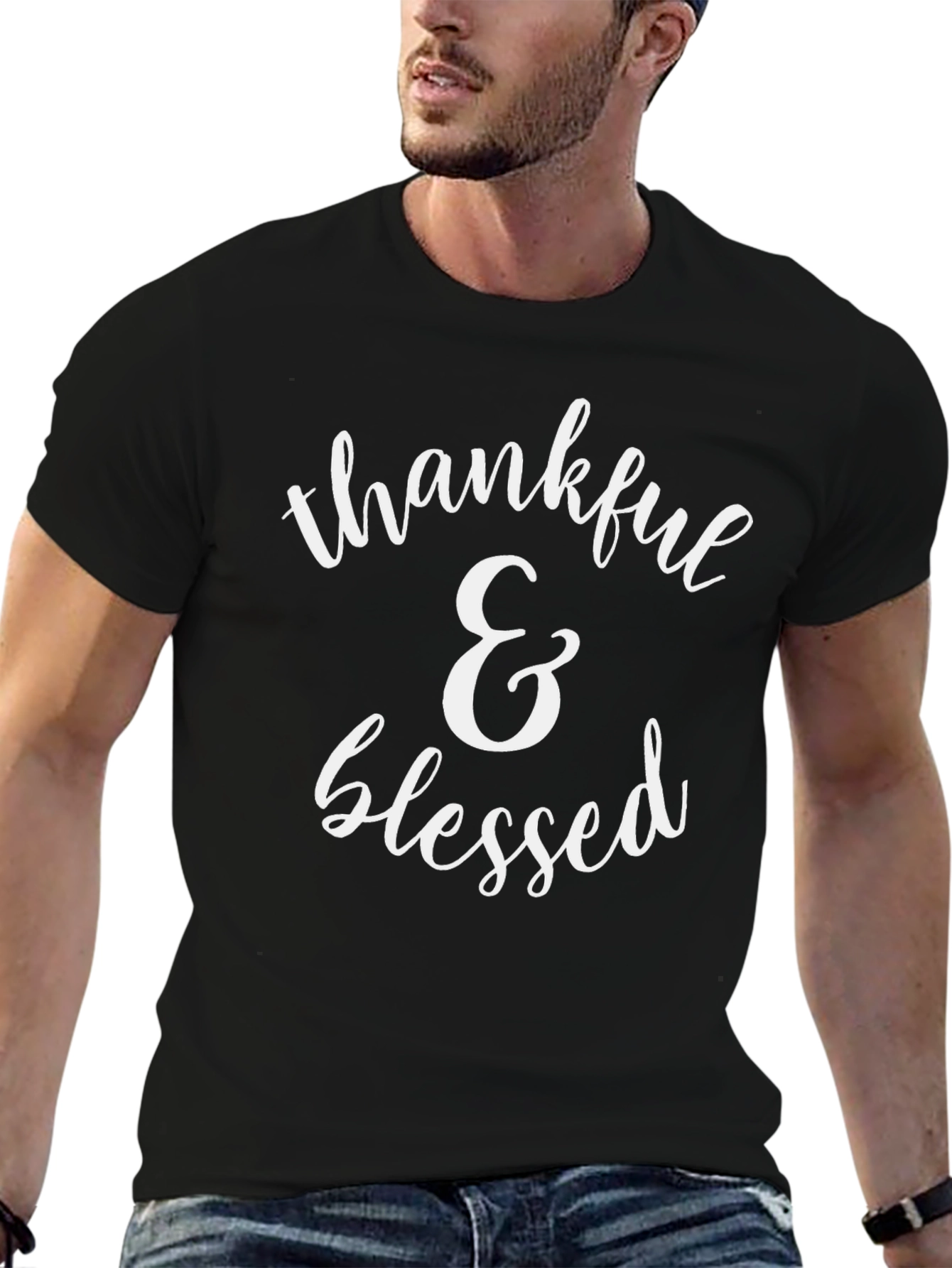 Thankful & Blessed Graphic T-Shirt - Black