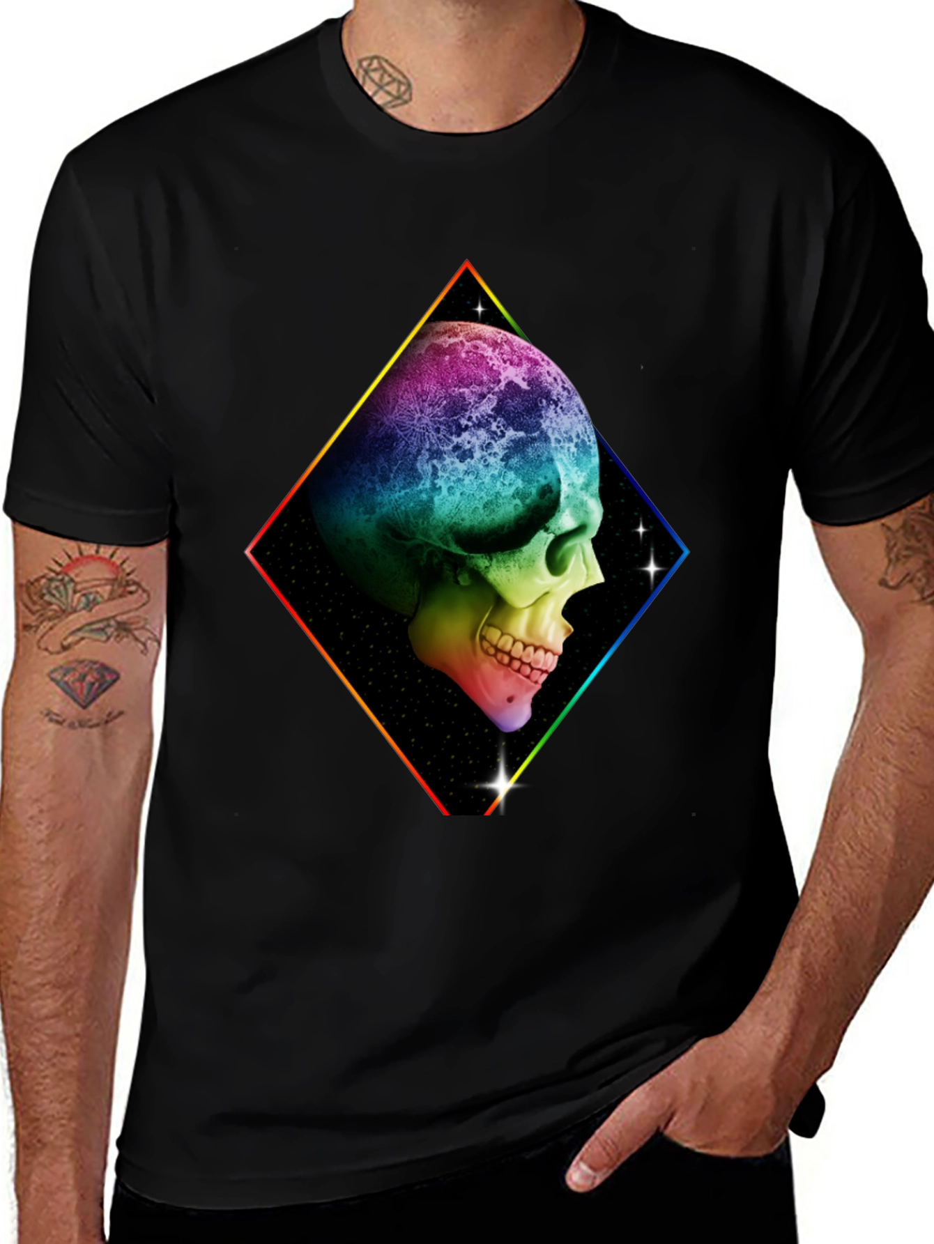 Rainbow Skull Graphic T-Shirt - Black