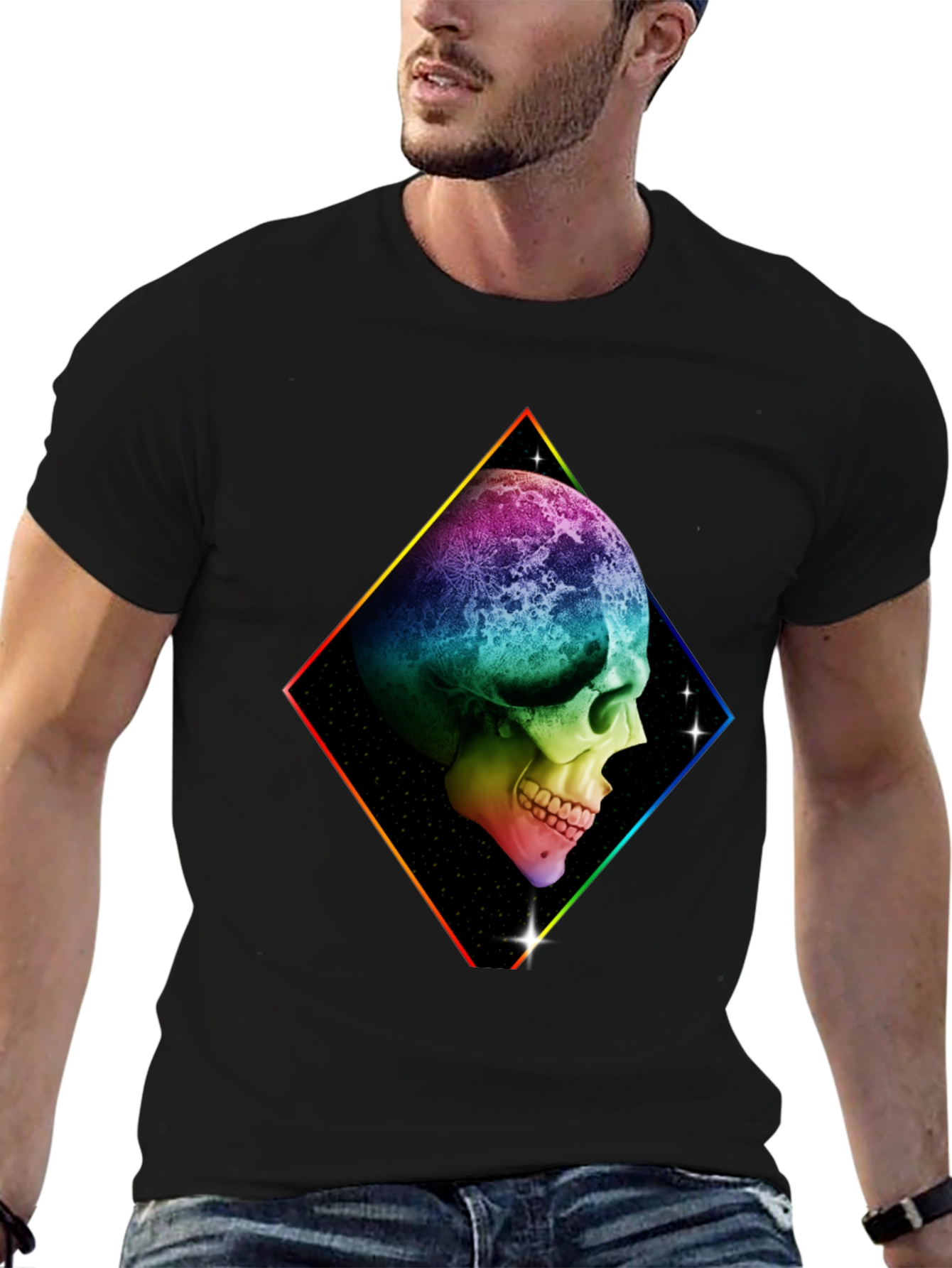 Rainbow Skull Graphic T-Shirt - Black