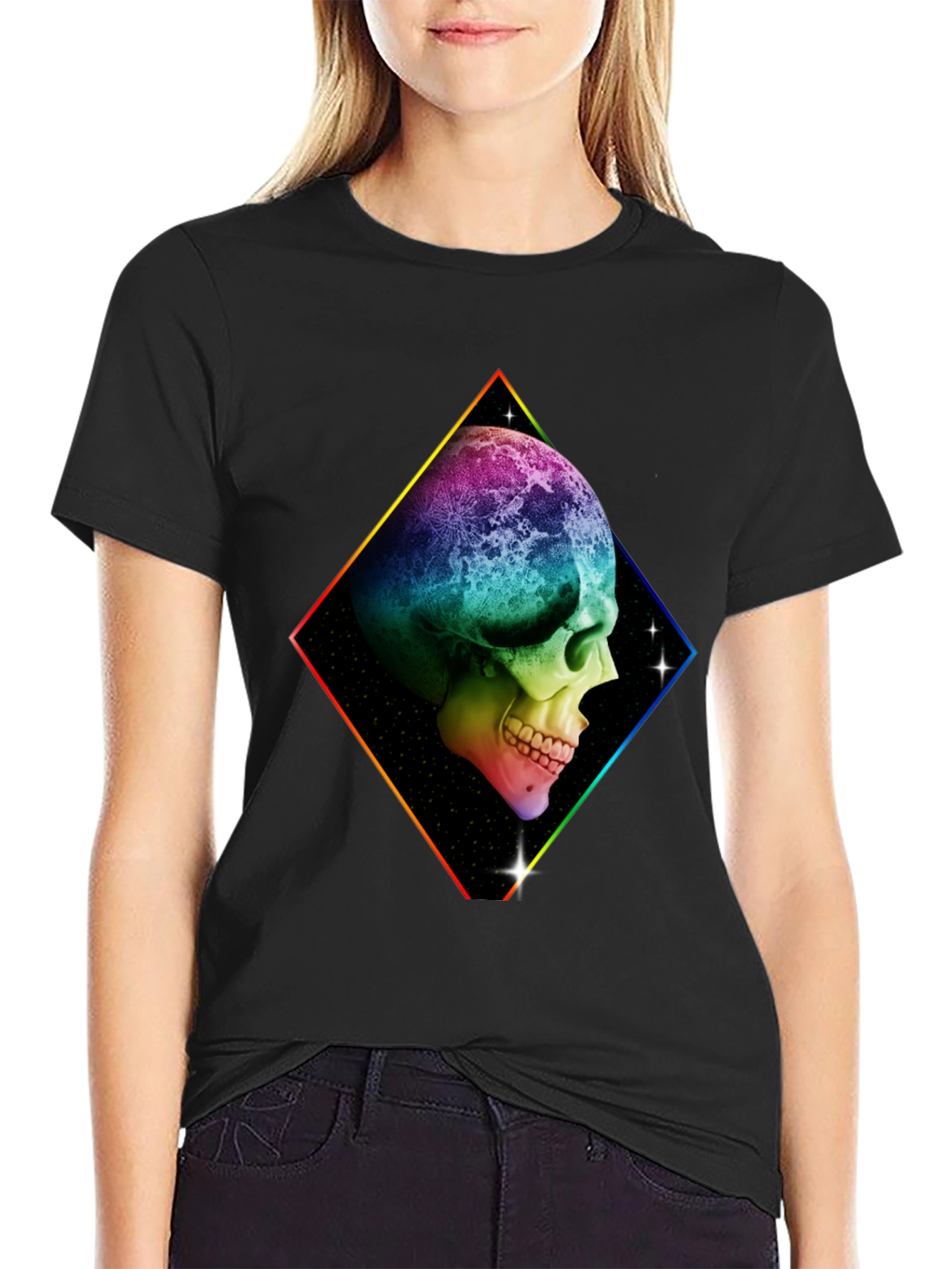 Rainbow Skull Graphic T-Shirt - Black