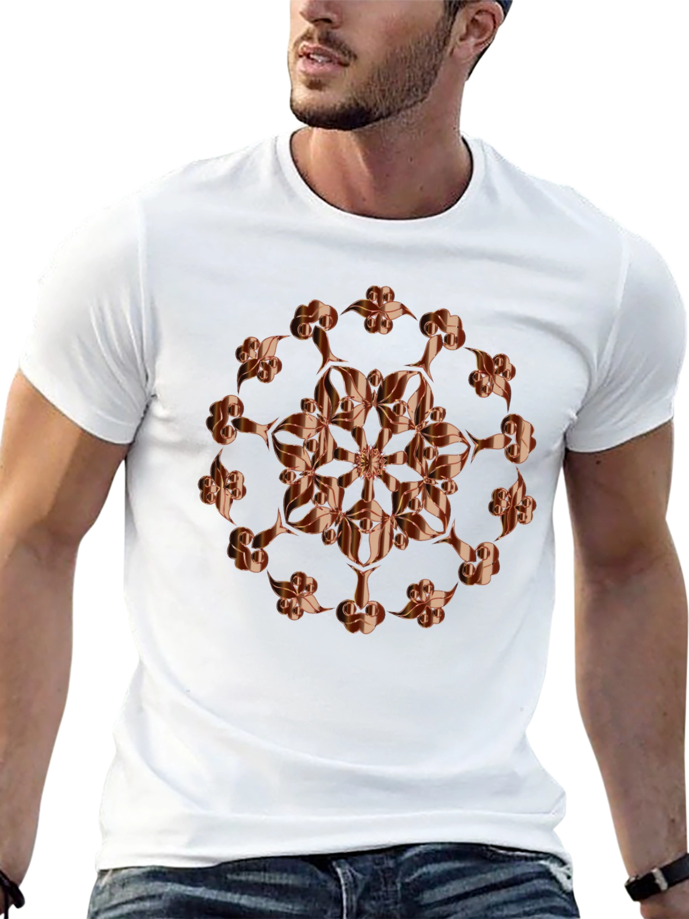 Abstract Floral Copper Design T-Shirt