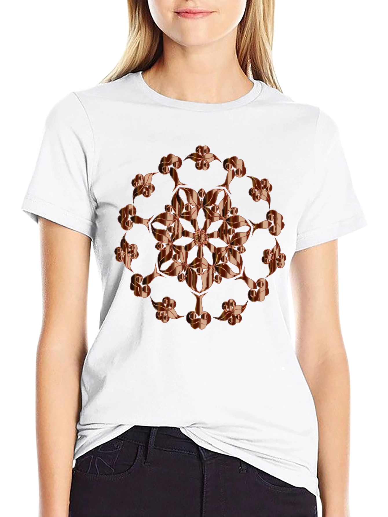 Abstract Floral Copper Design T-Shirt