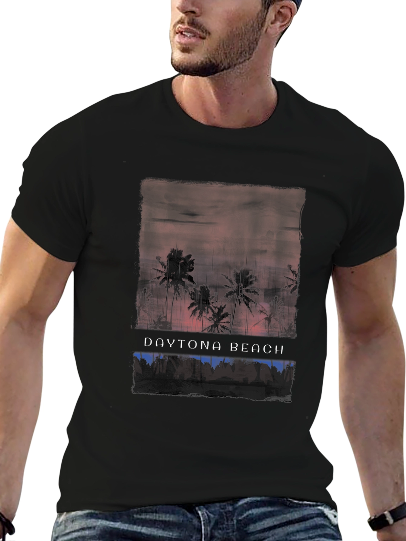 Daytona Beach Palm Tree Graphic Black T-Shirt