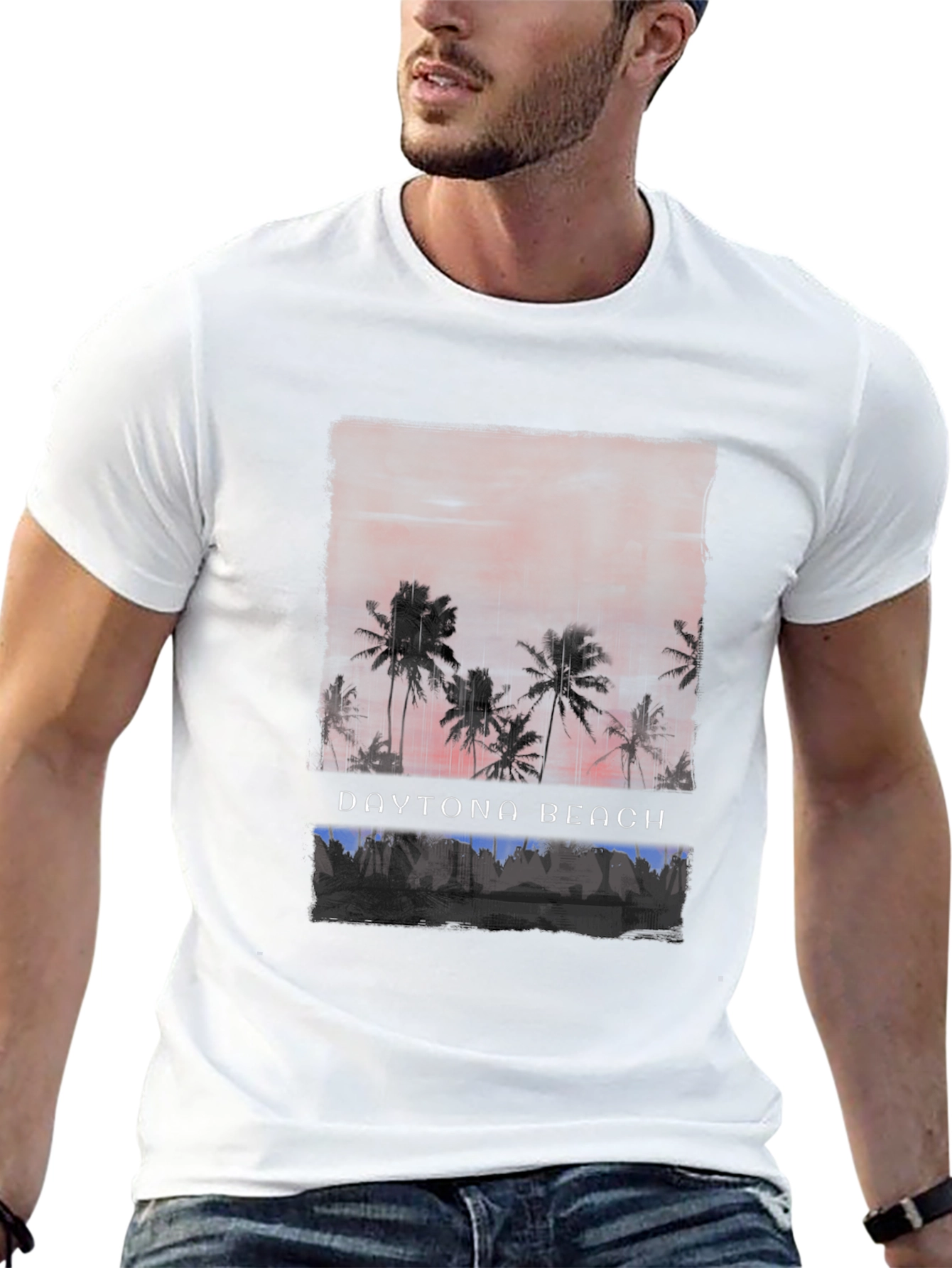 Daytona Beach Palm Tree Graphic Black T-Shirt