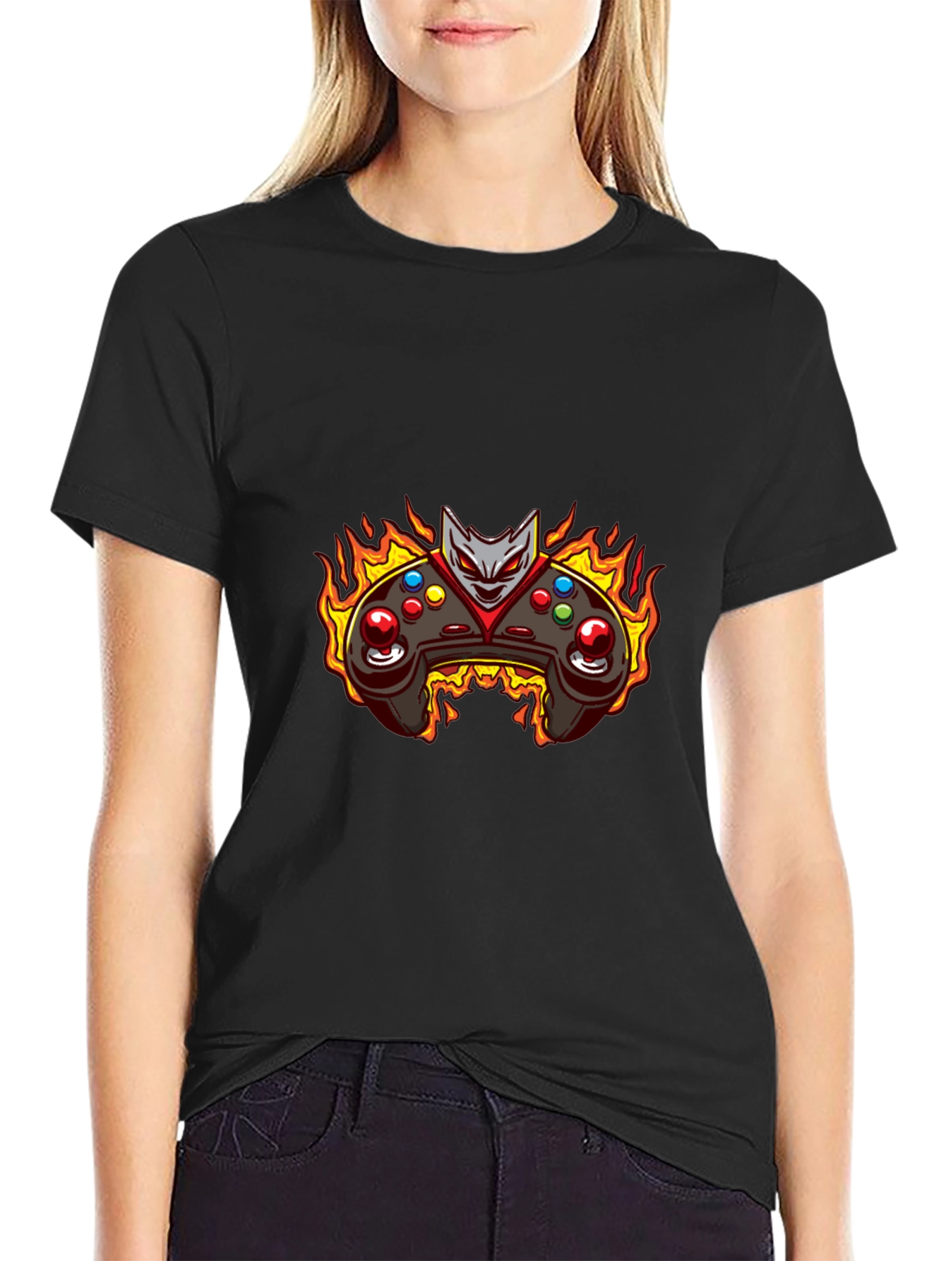 Fiery Game Controller T-Shirt - Black