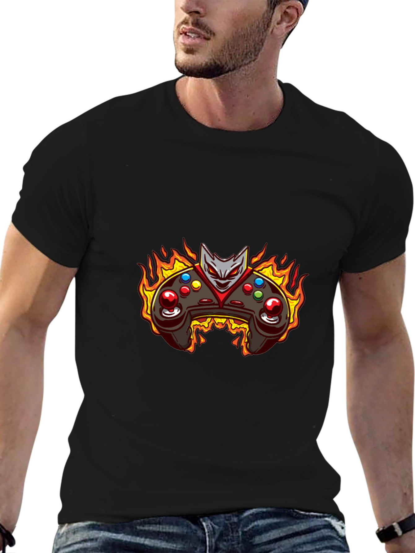 Fiery Game Controller T-Shirt - Black