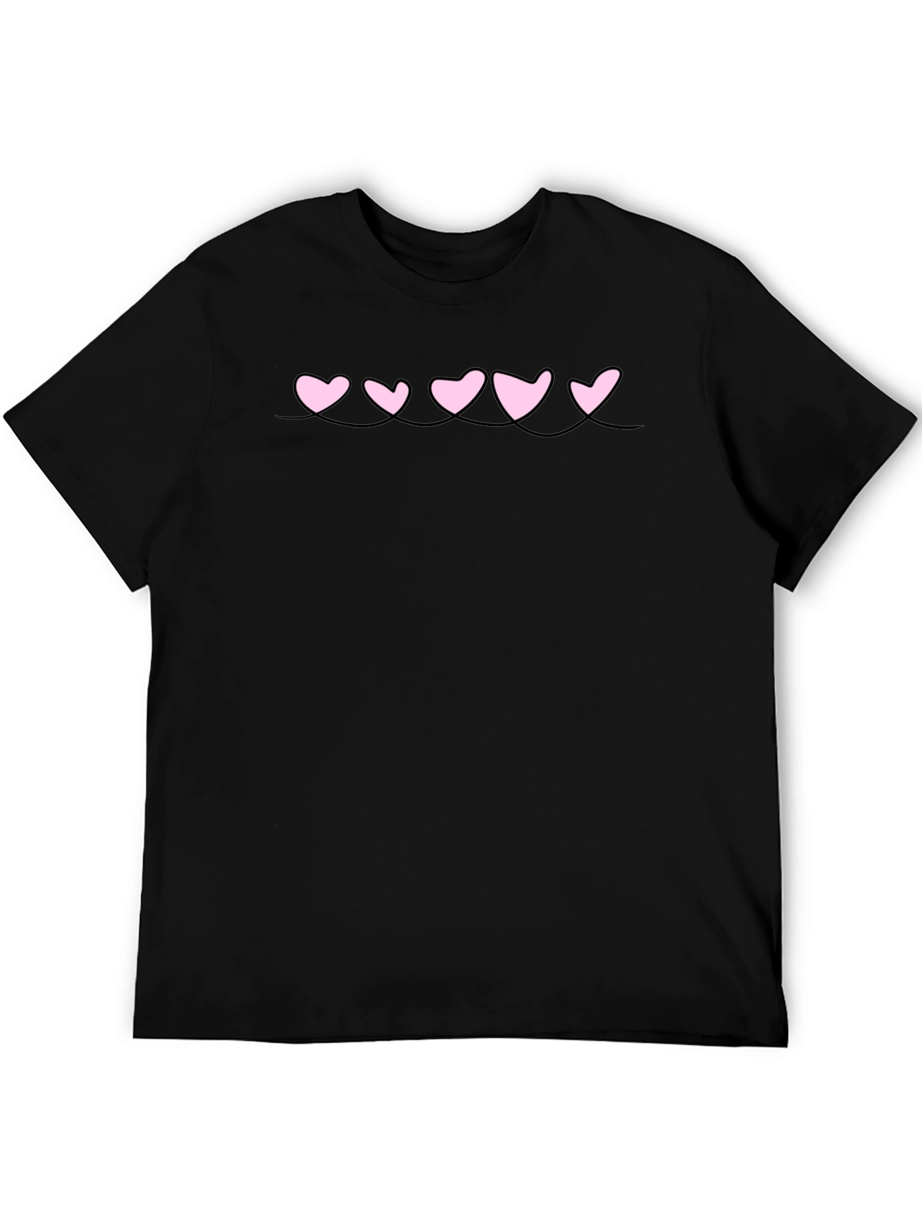 Mens Black T-Shirt with Pink Heart Design