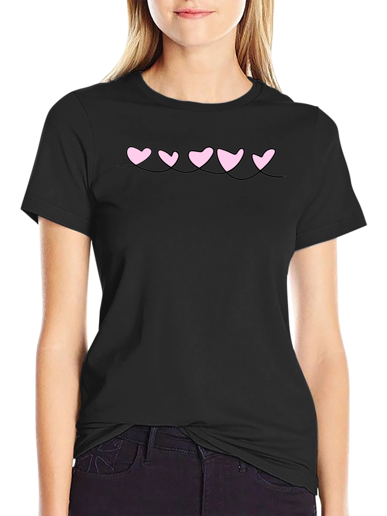 Mens Black T-Shirt with Pink Heart Design
