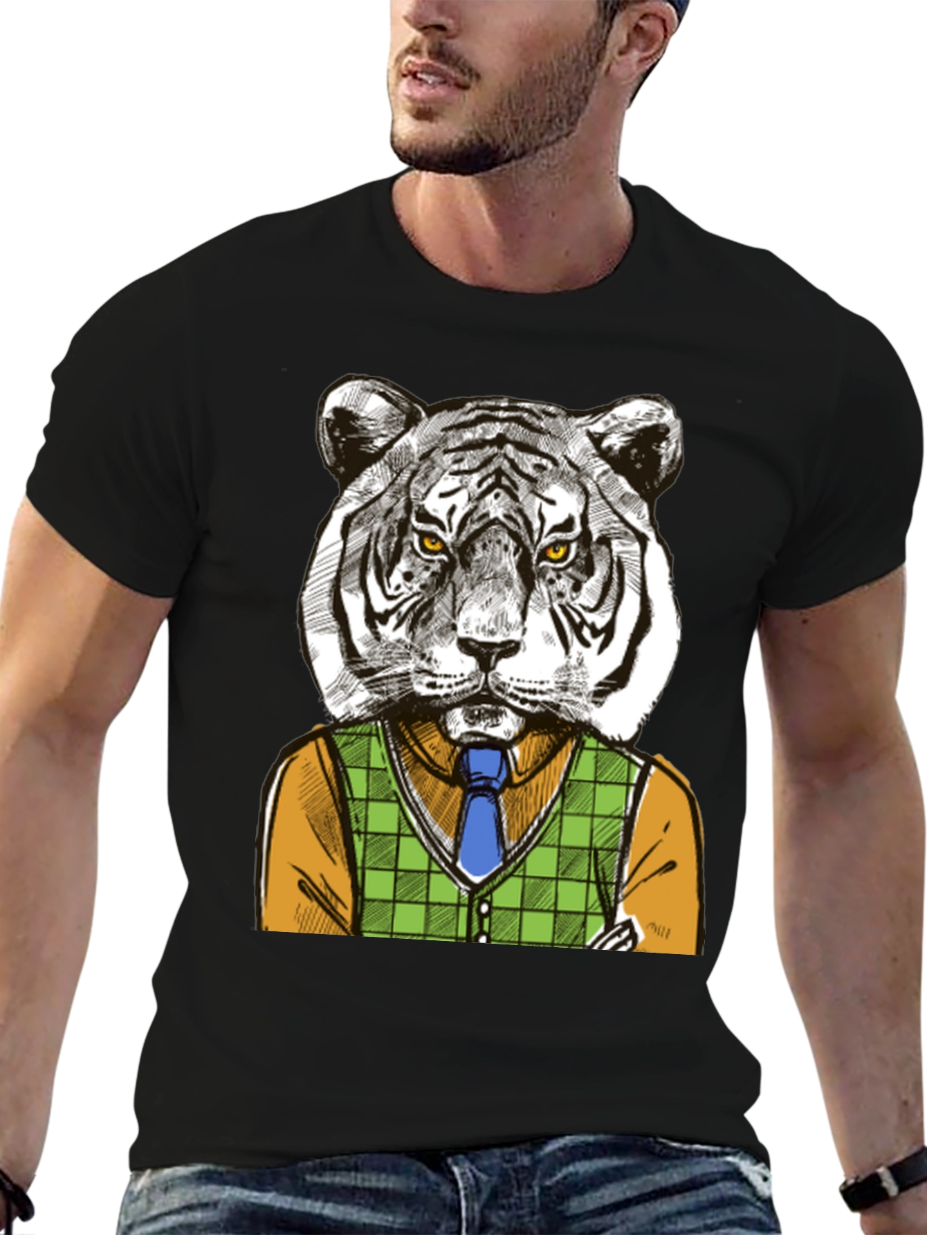 Tiger Gentleman Graphic T-Shirt - Cool Animal Design