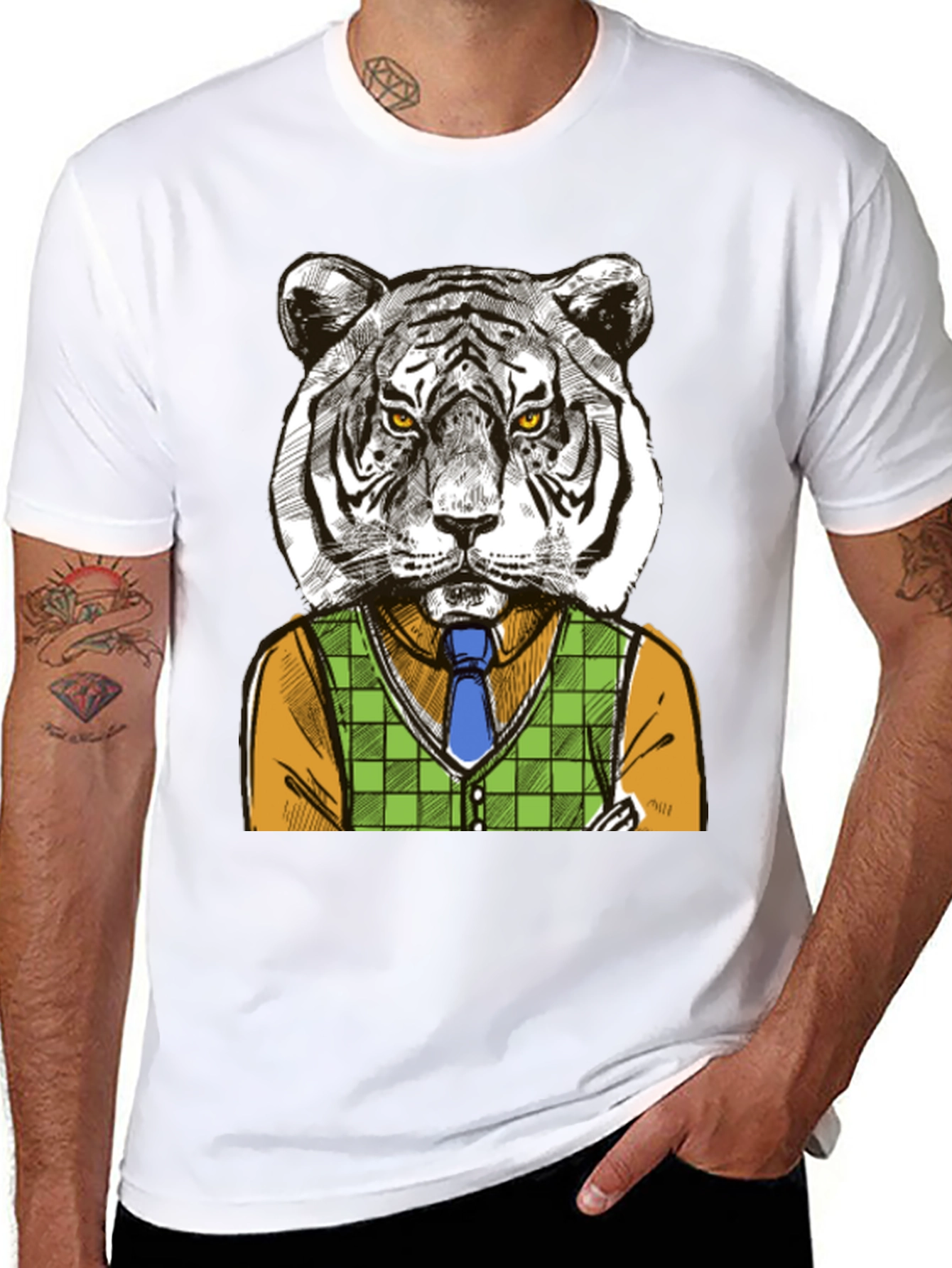 Tiger Gentleman Graphic T-Shirt - Cool Animal Design