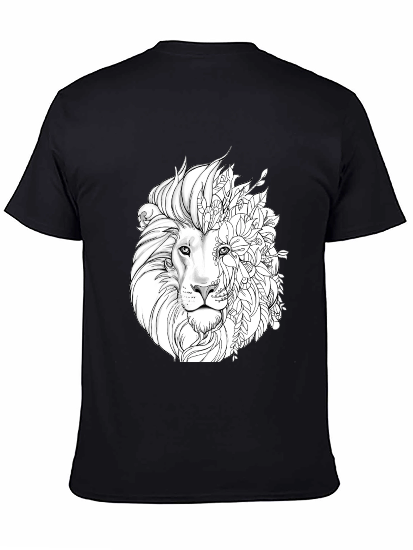Lion Floral Graphic Black T-Shirt