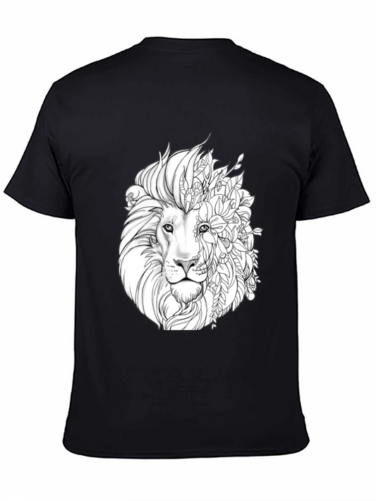 Lion Floral Graphic Black T-Shirt