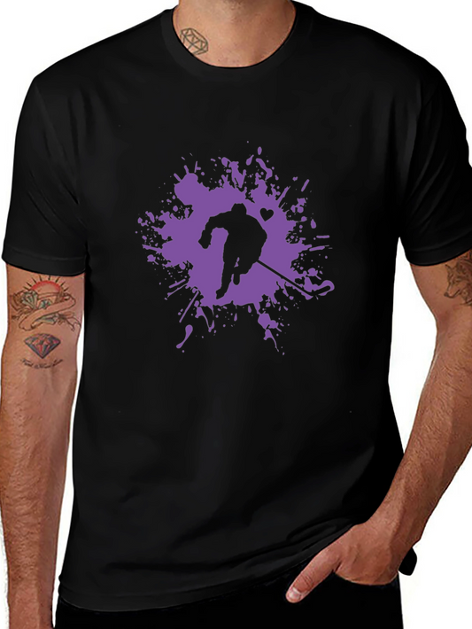 Hockey Player Splatter Graphic Tee - Black