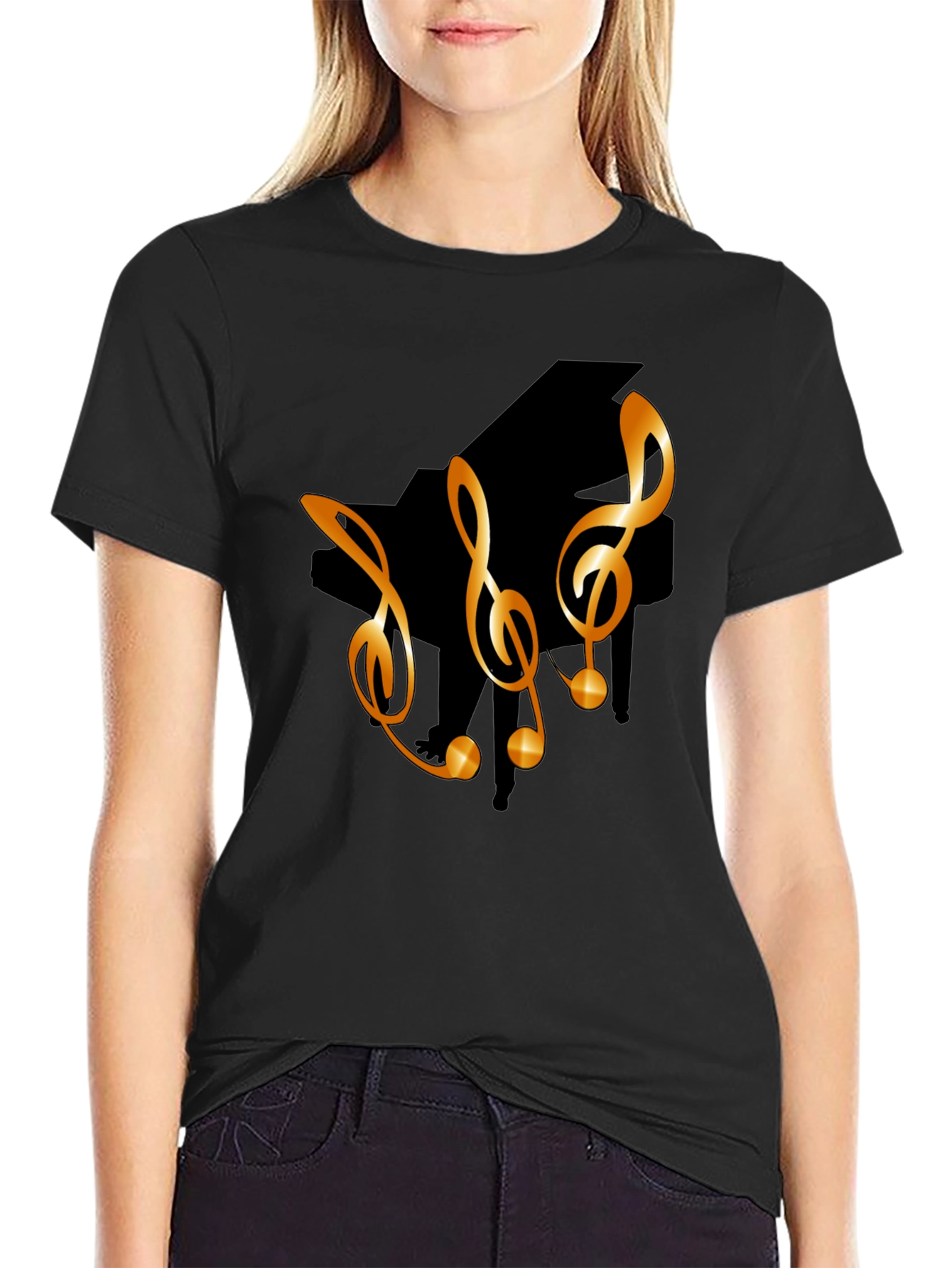Musical T-Shirt with Piano & Treble Clef Design