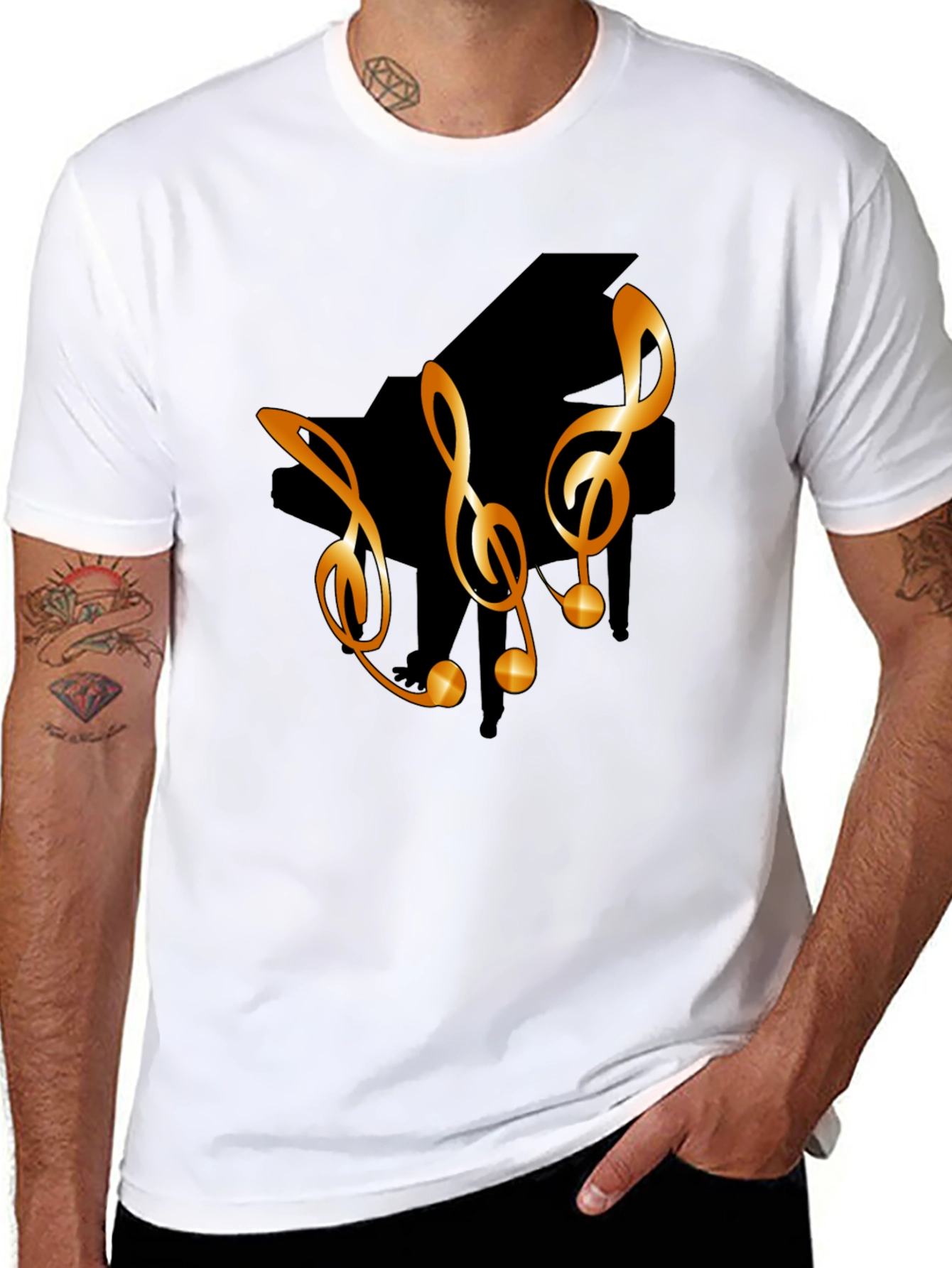 Musical T-Shirt with Piano & Treble Clef Design