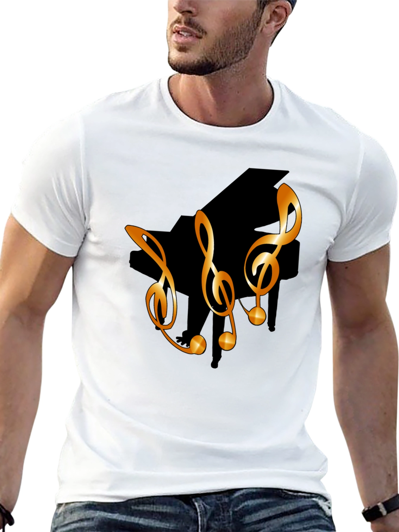 Musical T-Shirt with Piano & Treble Clef Design