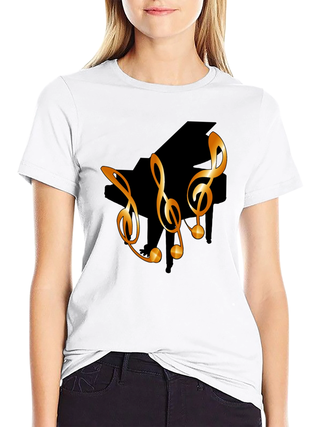 Musical T-Shirt with Piano & Treble Clef Design