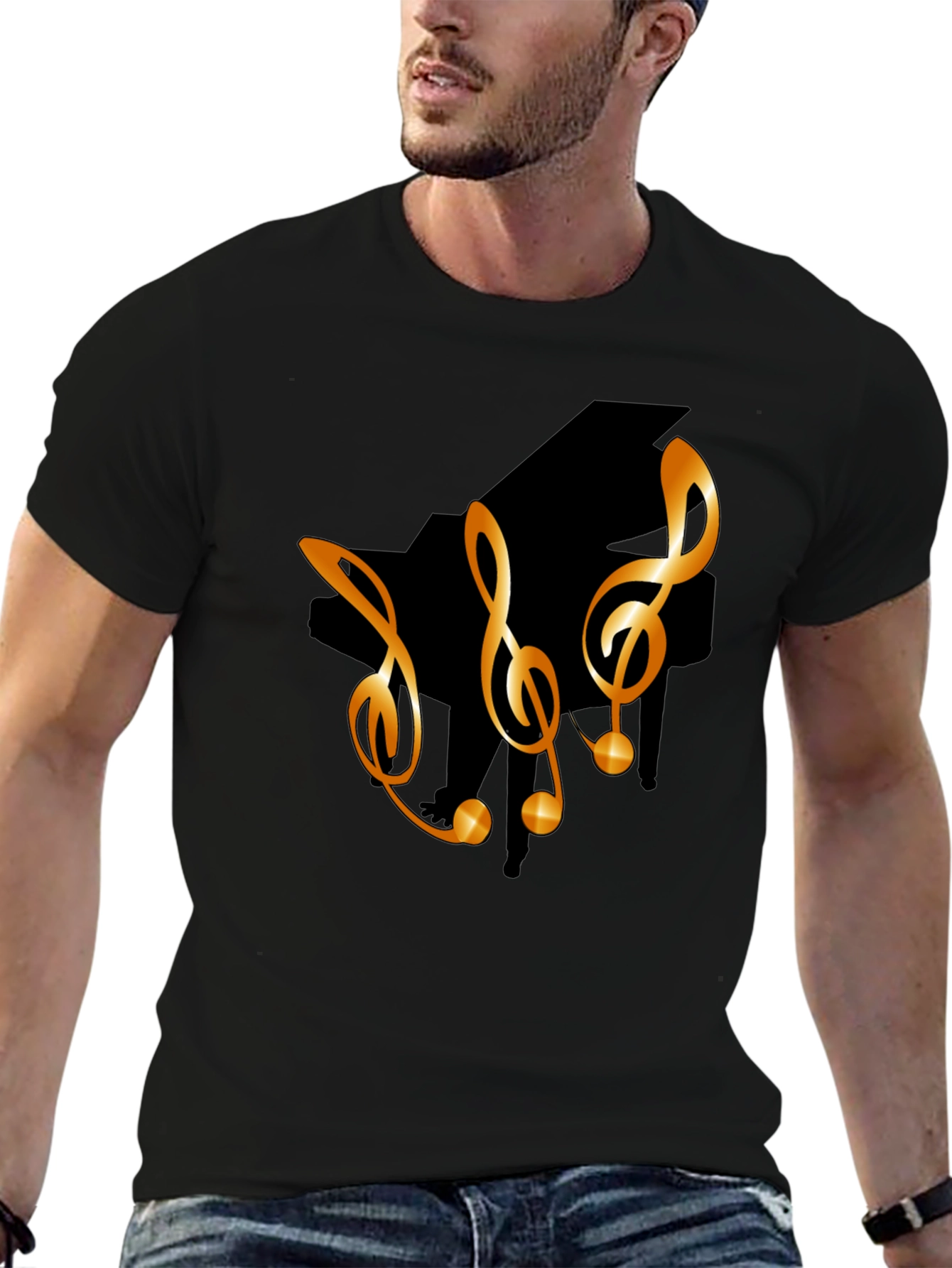 Musical T-Shirt with Piano & Treble Clef Design