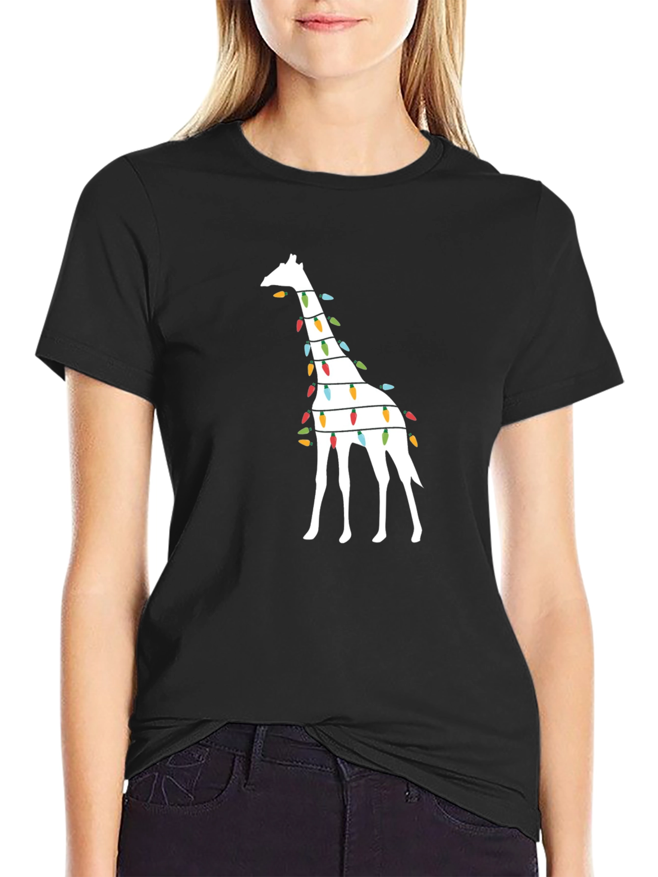 Festive Giraffe Christmas Lights T-Shirt