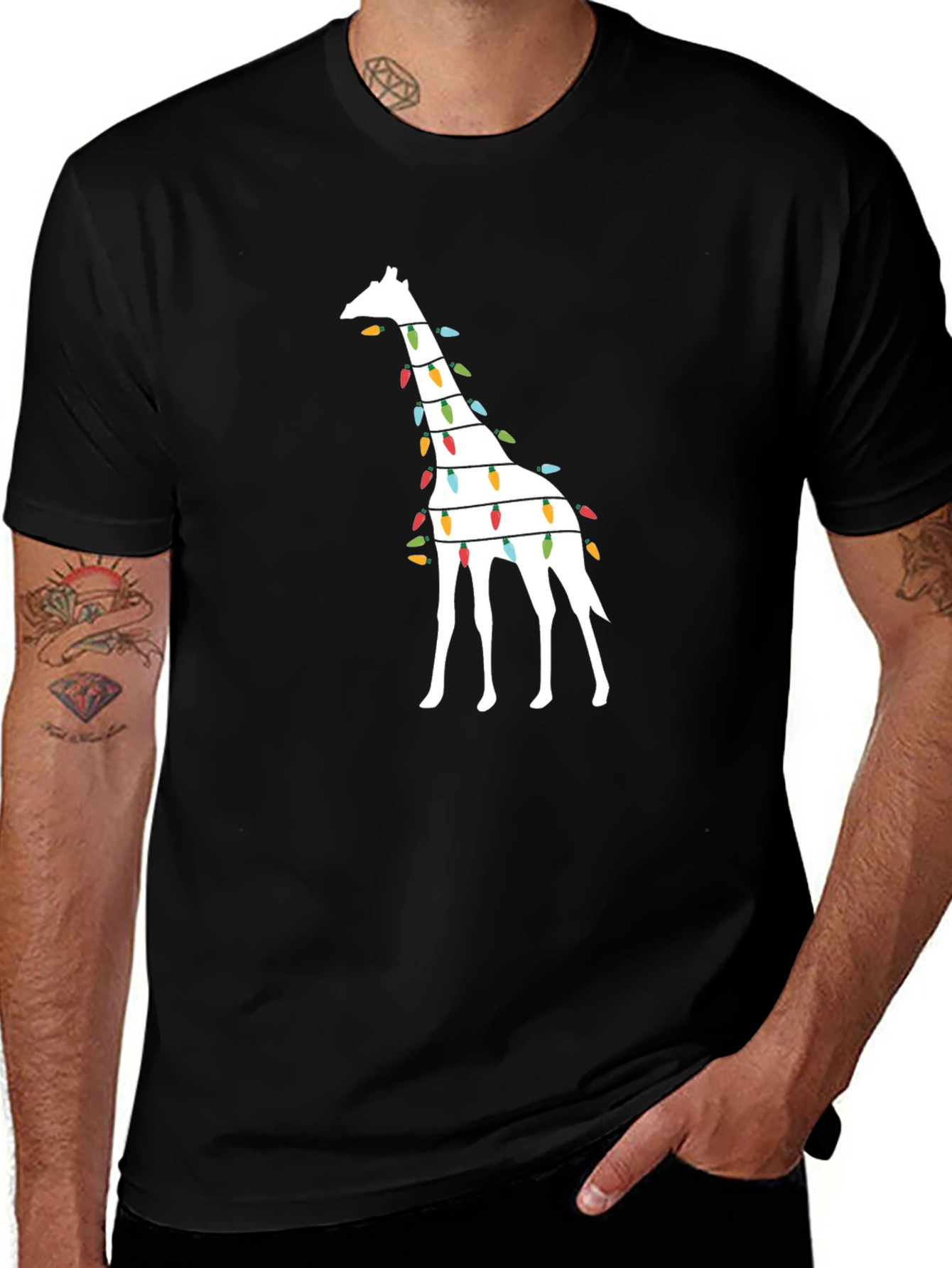 Festive Giraffe Christmas Lights T-Shirt