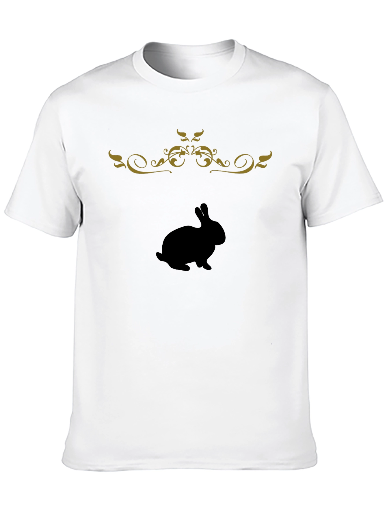Black T-Shirt with Bunny & Floral Design