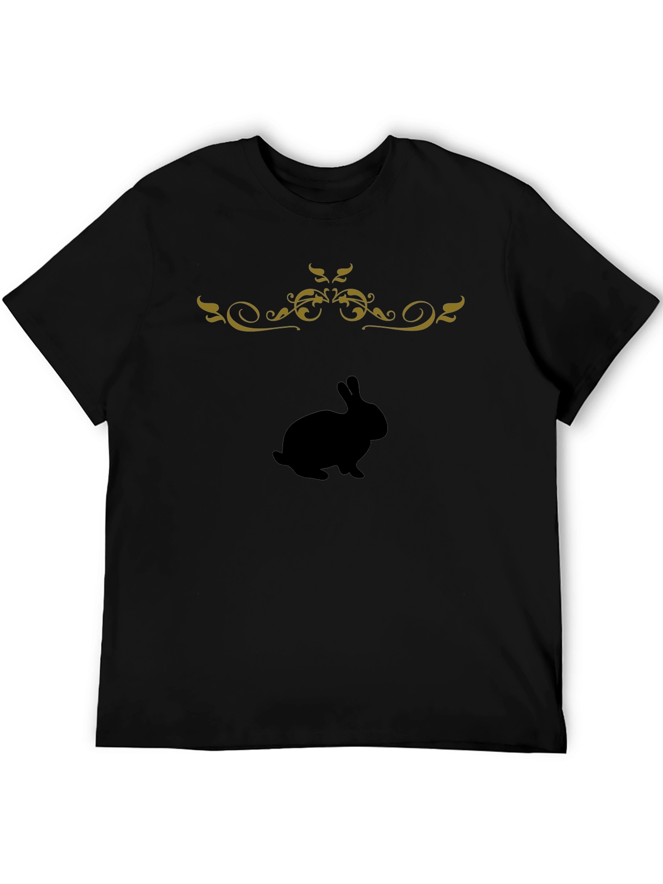 Black T-Shirt with Bunny & Floral Design