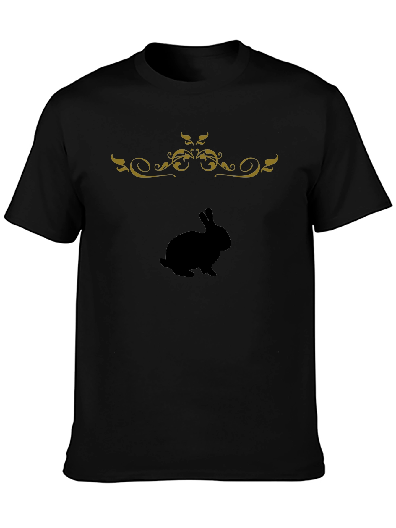 Black T-Shirt with Bunny & Floral Design