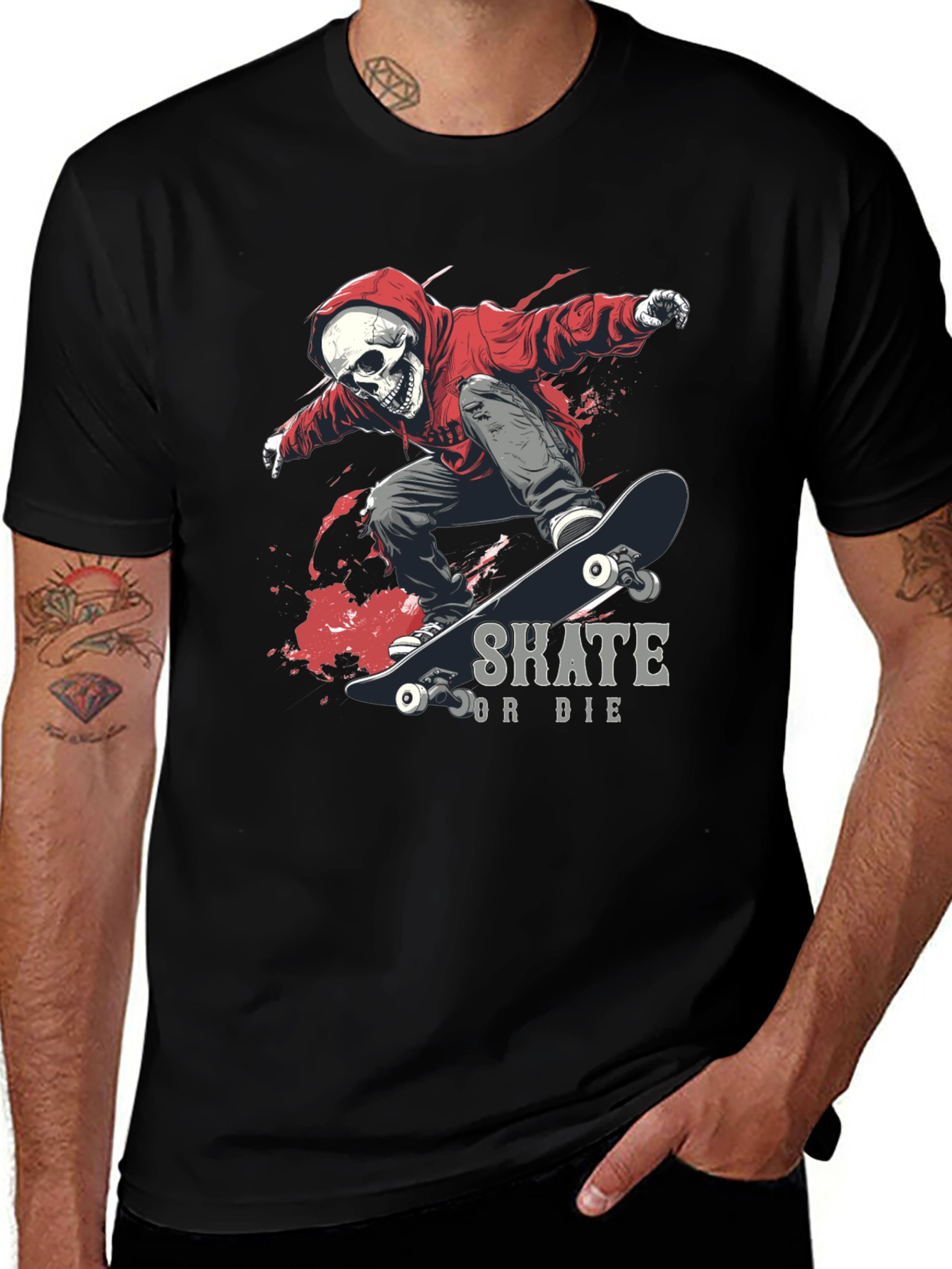 Skate or Die Graphic Tee - Skull Skateboarder