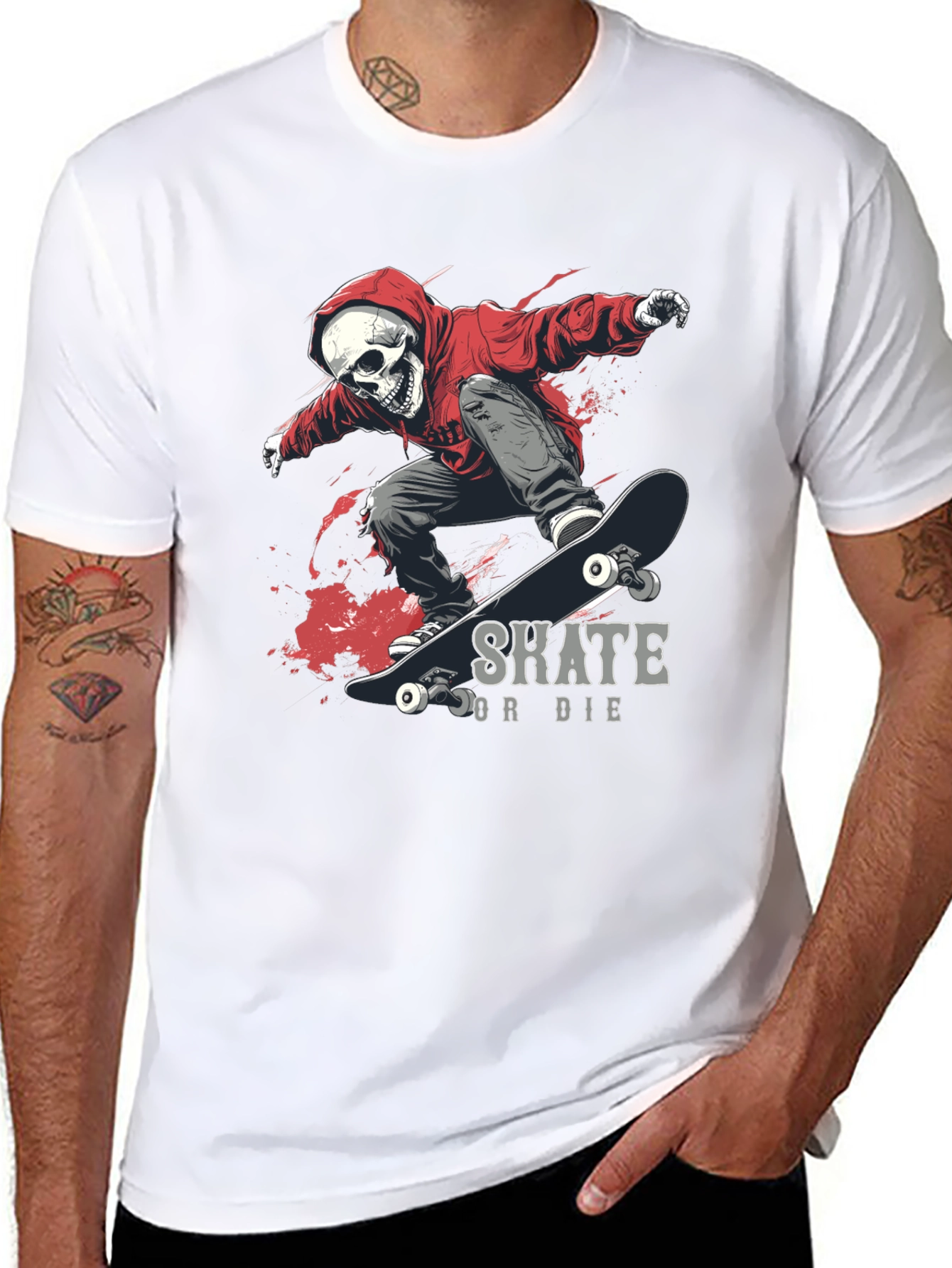 Skate or Die Graphic Tee - Skull Skateboarder