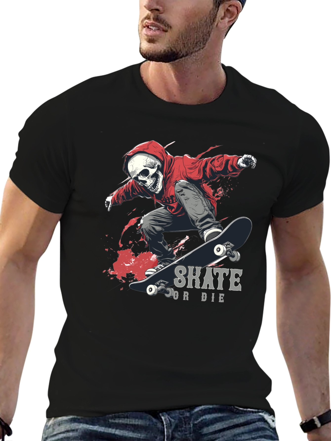 Skate or Die Graphic Tee - Skull Skateboarder