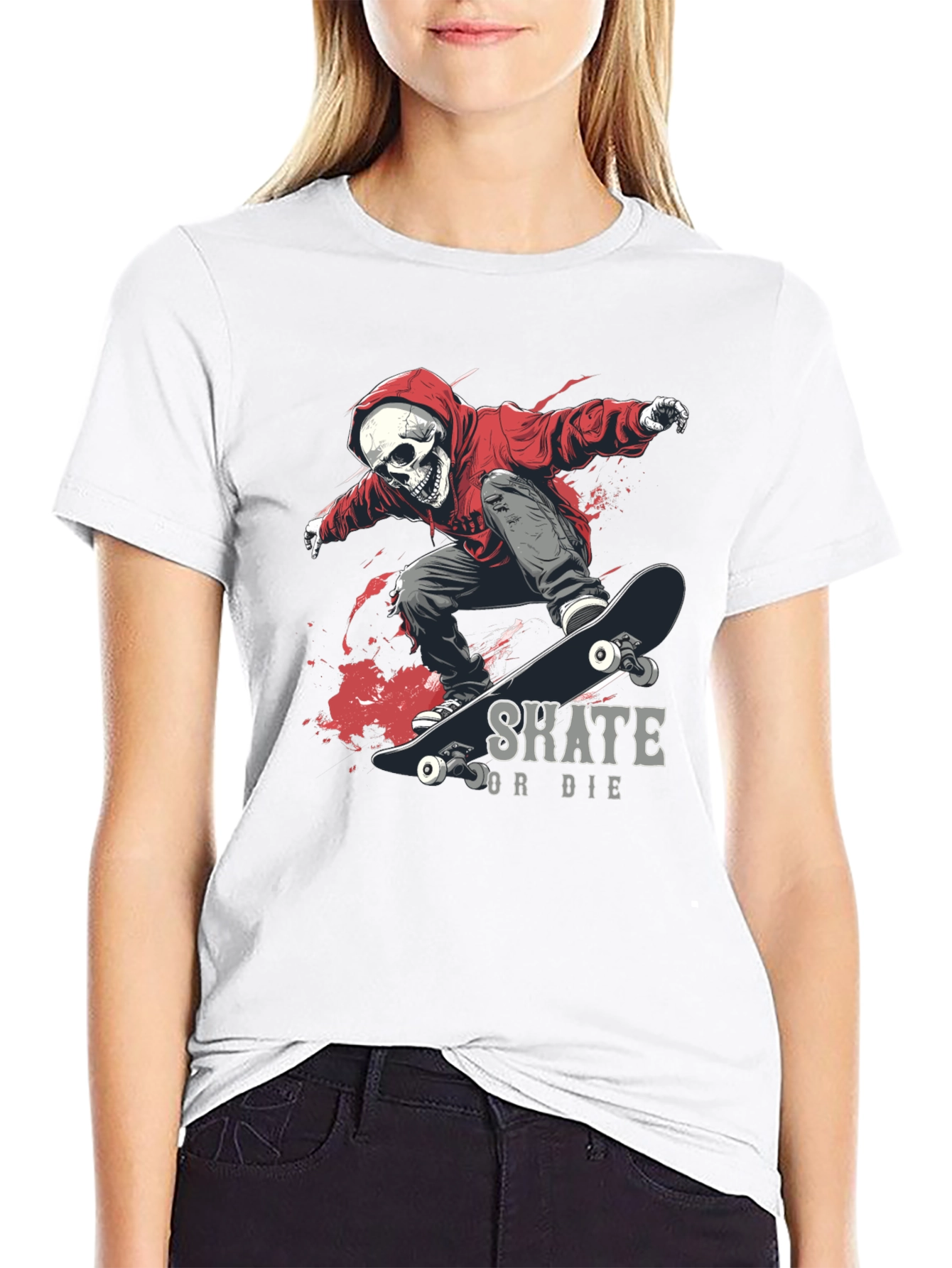 Skate or Die Graphic Tee - Skull Skateboarder