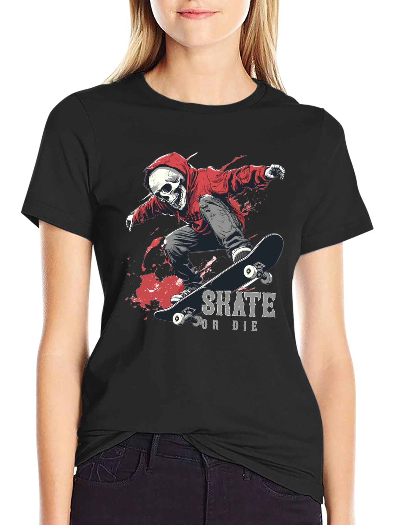 Skate or Die Graphic Tee - Skull Skateboarder