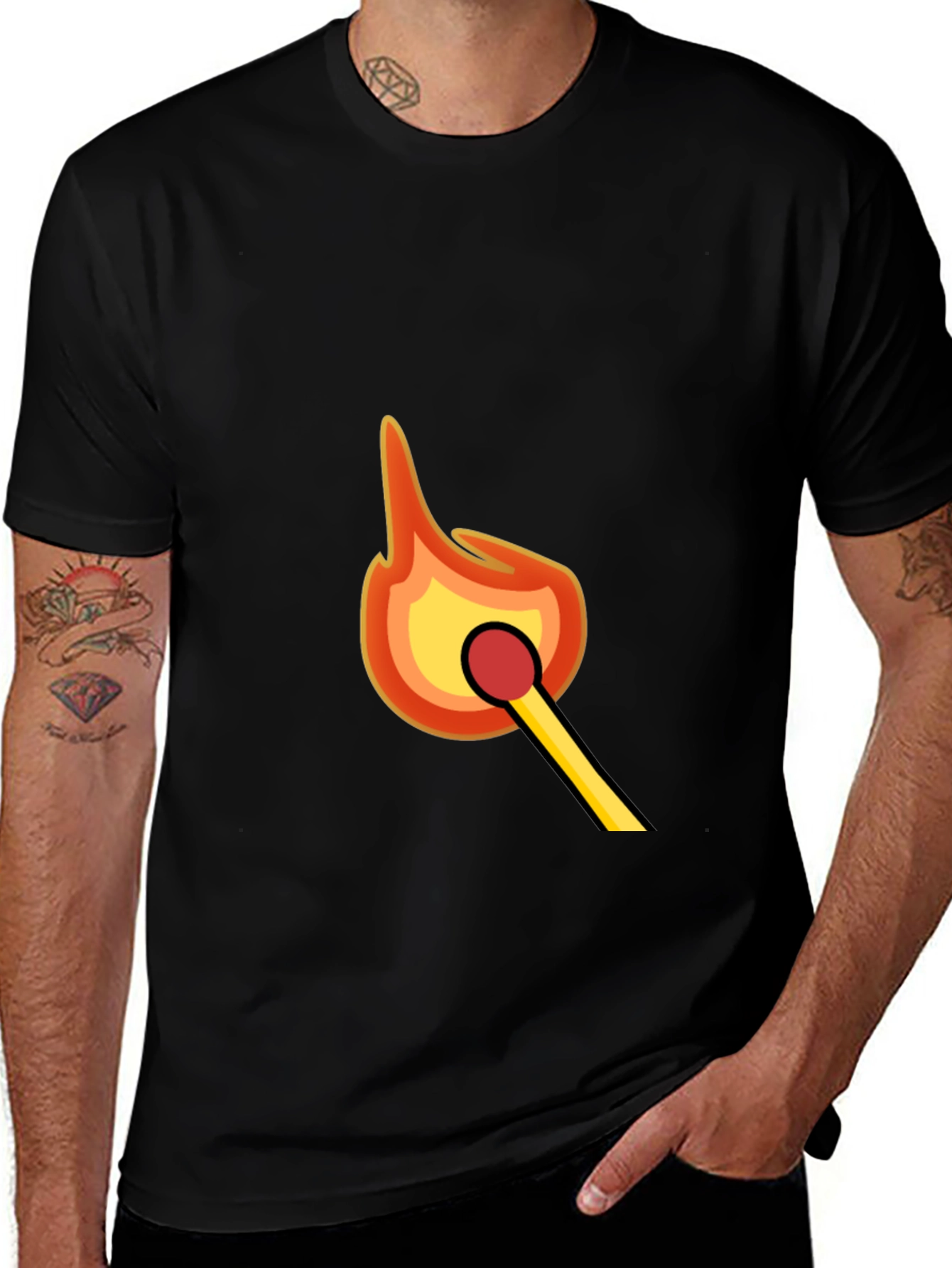 Burning Match Graphic Tee - Black Cotton Comfort