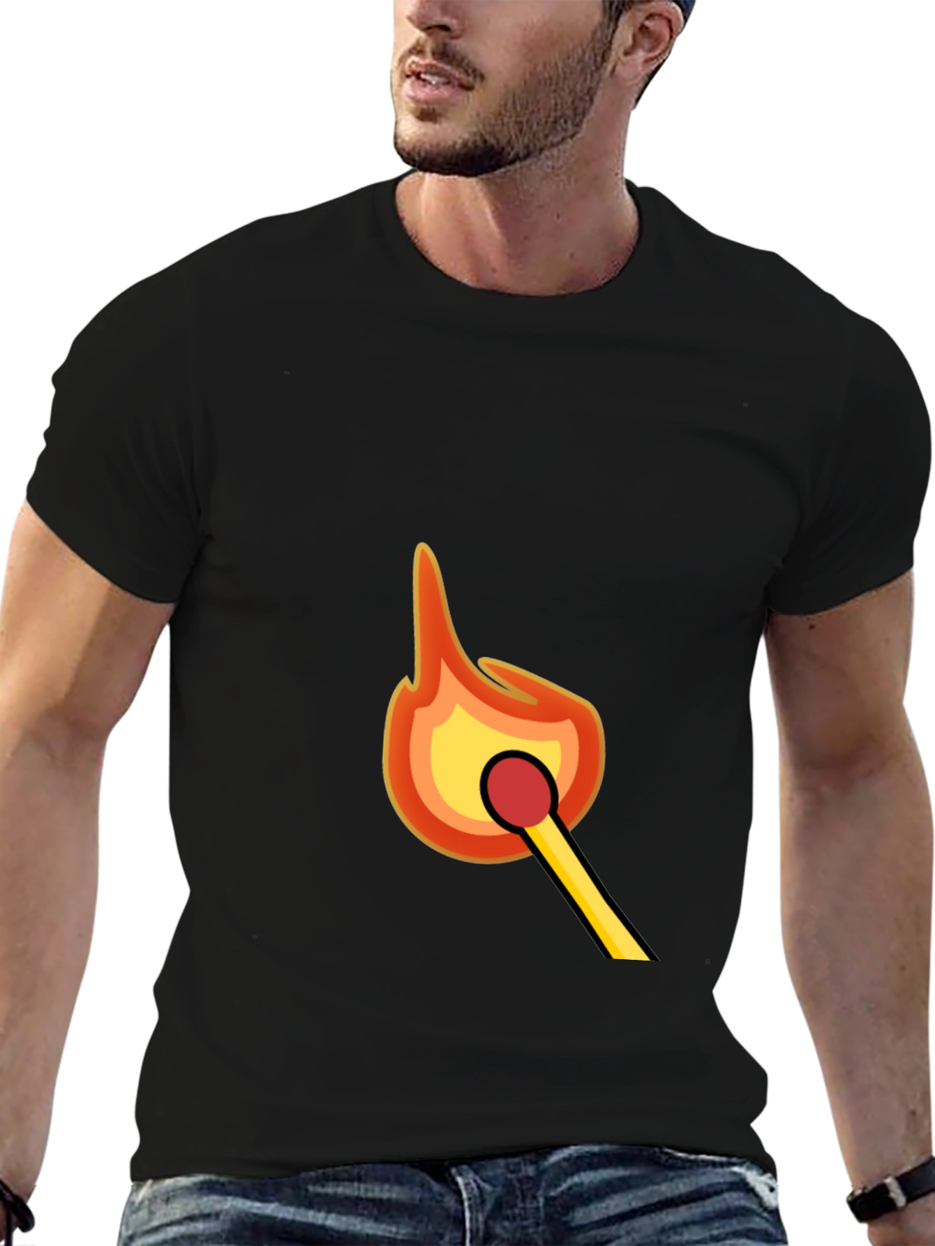 Burning Match Graphic Tee - Black Cotton Comfort