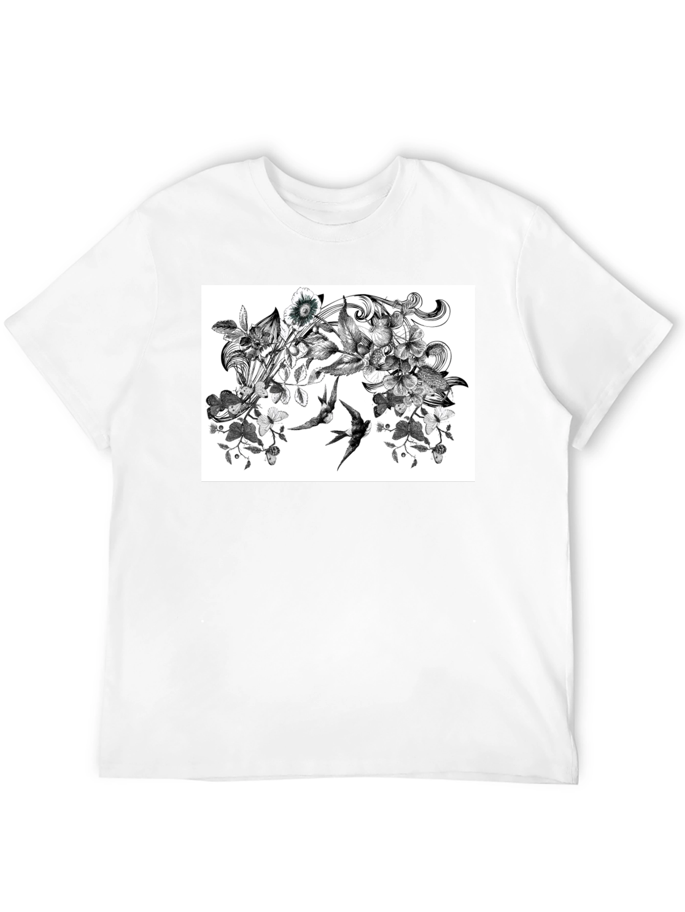 Botanical Swallow T-Shirt - Artistic Black Tee