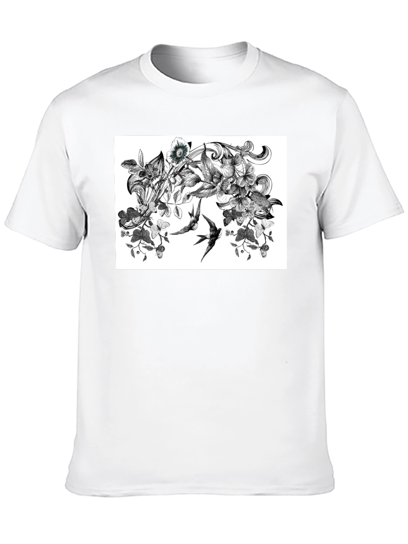 Botanical Swallow T-Shirt - Artistic Black Tee