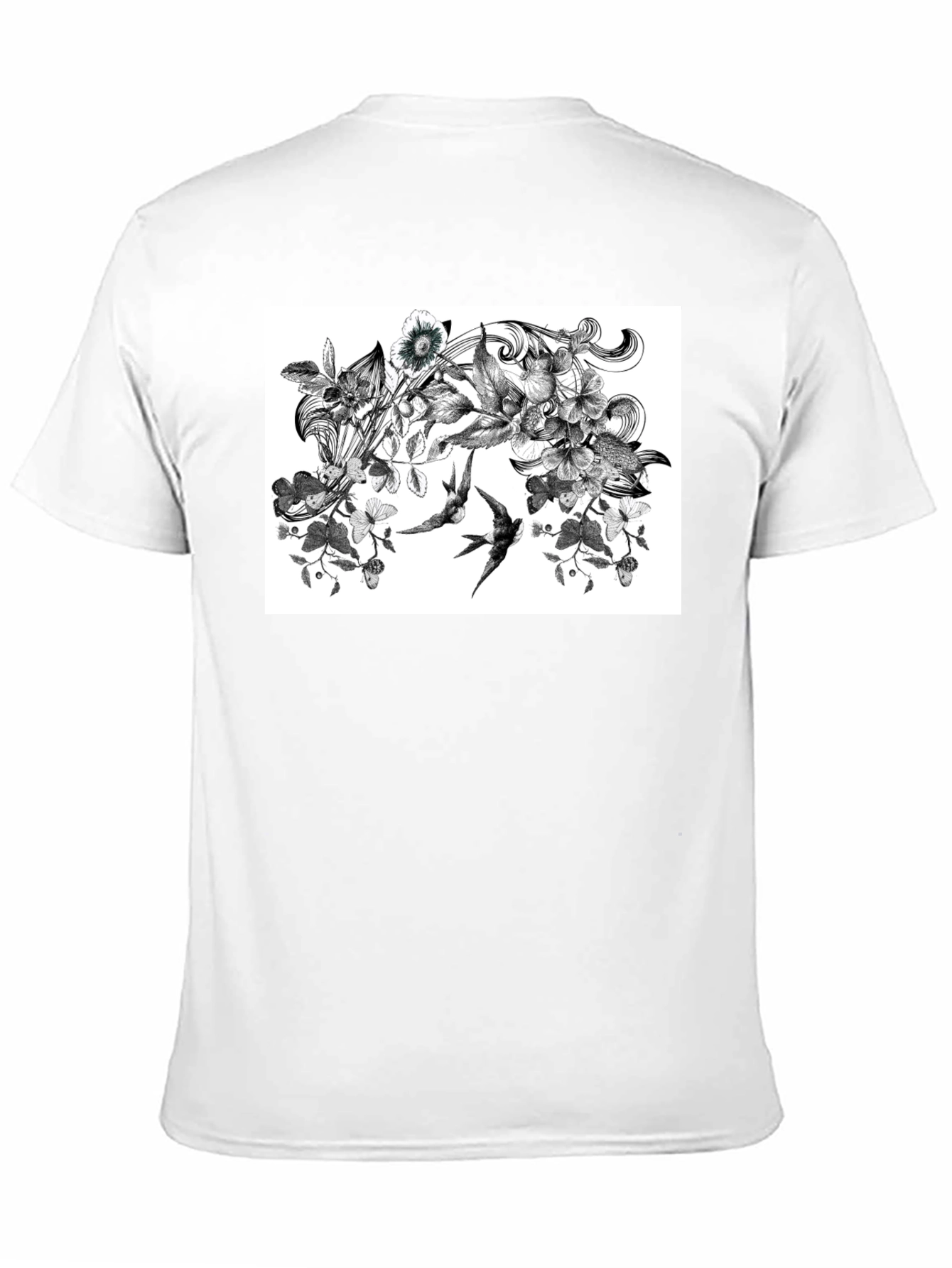 Botanical Swallow T-Shirt - Artistic Black Tee