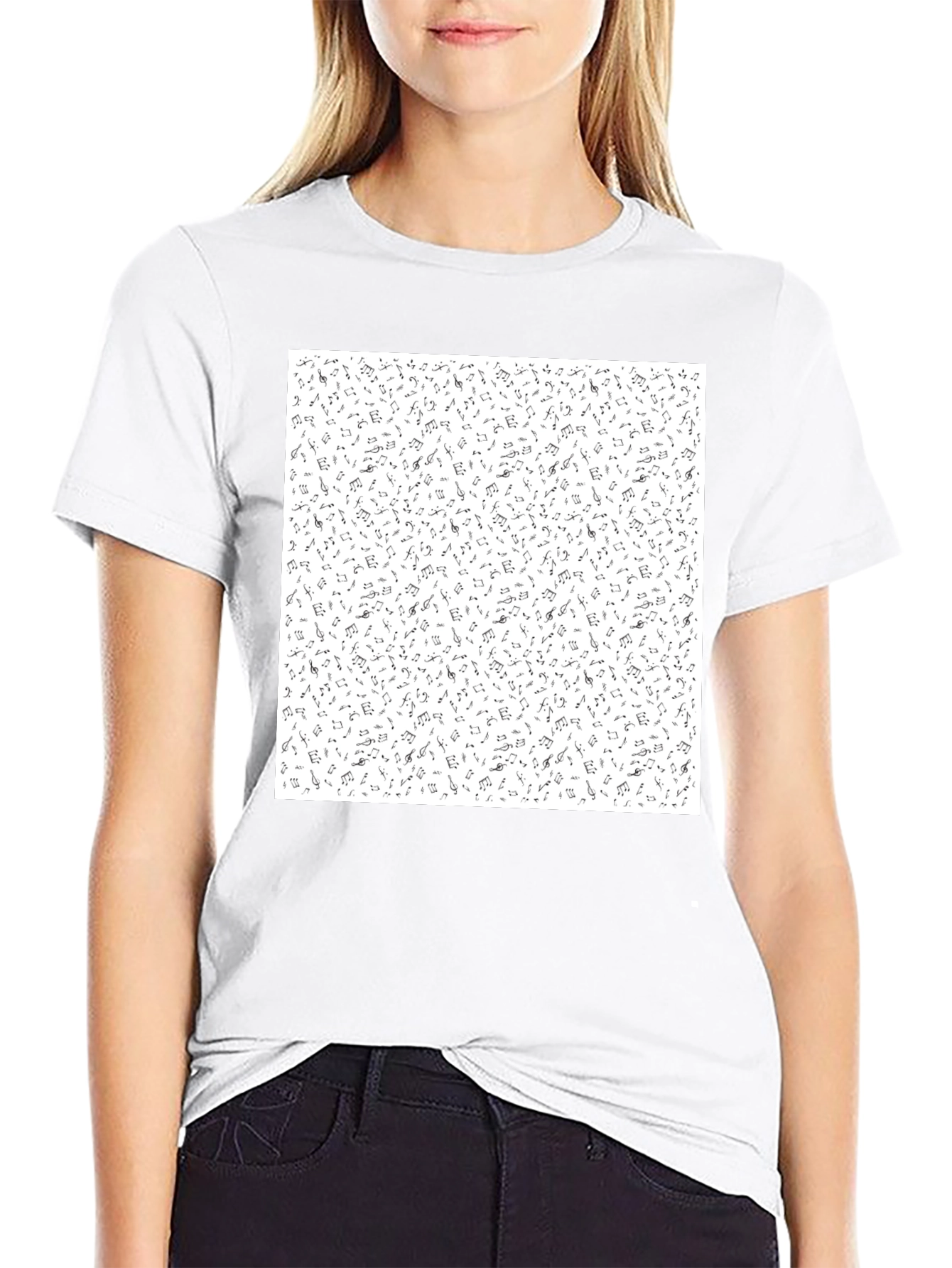 Musical Notes Pattern Black T-Shirt