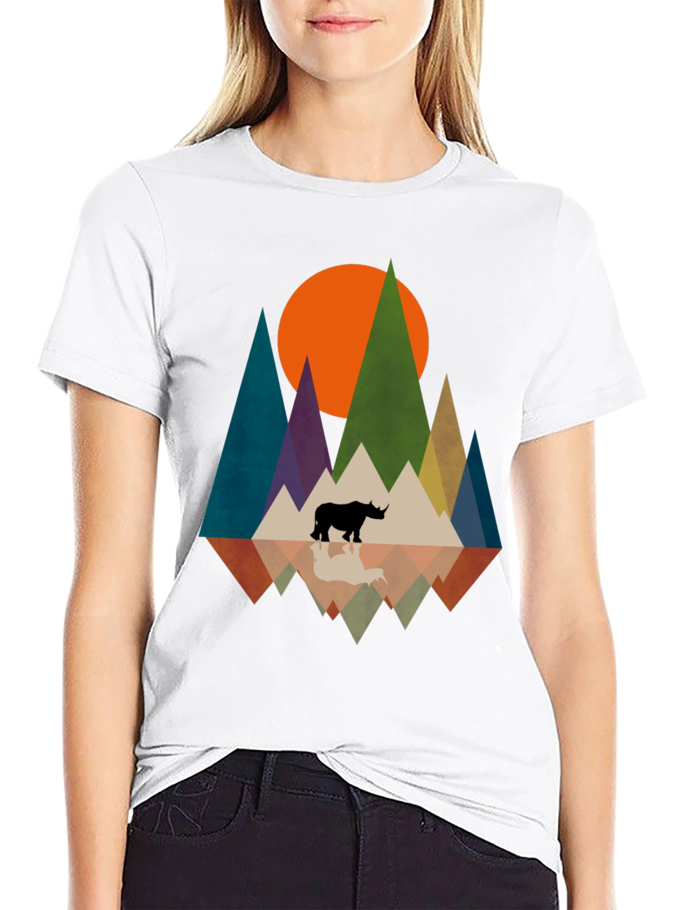 Geometric Rhino Graphic Tee - Modern Nature Design