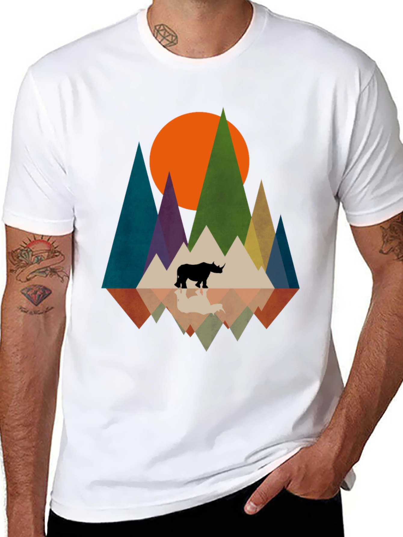 Geometric Rhino Graphic Tee - Modern Nature Design