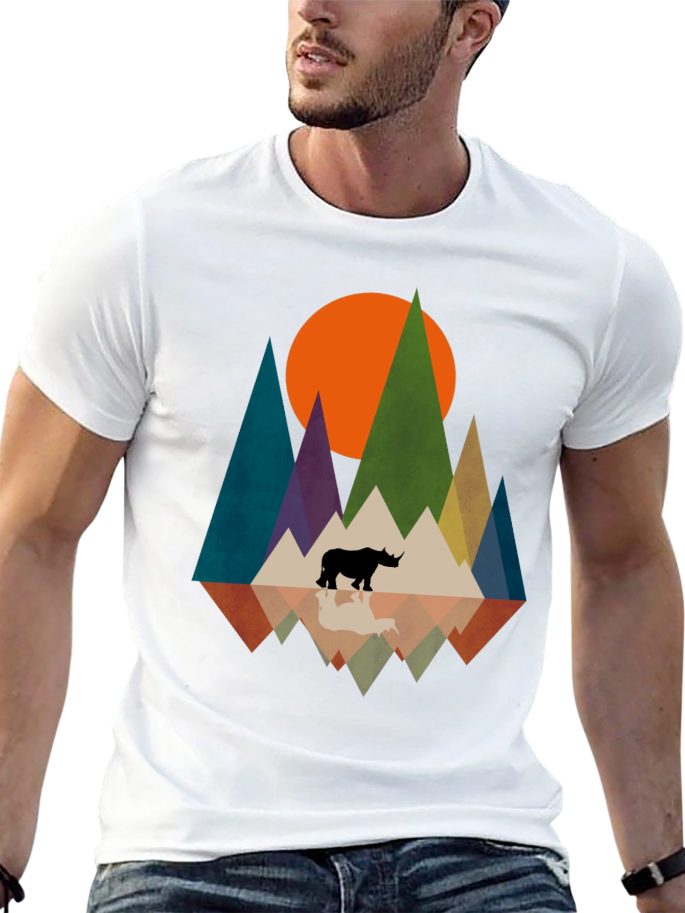Geometric Rhino Graphic Tee - Modern Nature Design