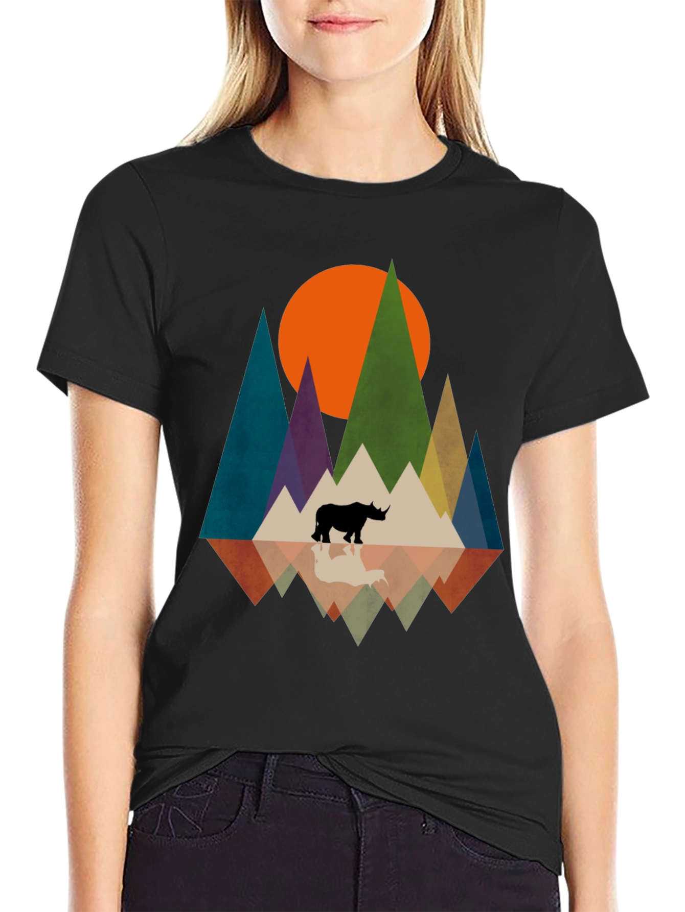 Geometric Rhino Graphic Tee - Modern Nature Design