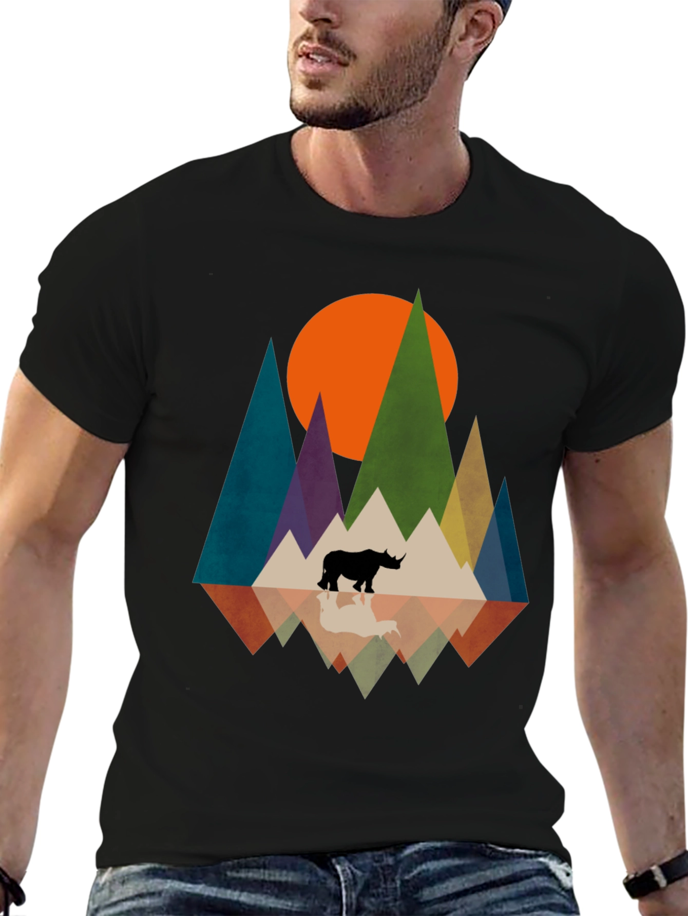 Geometric Rhino Graphic Tee - Modern Nature Design