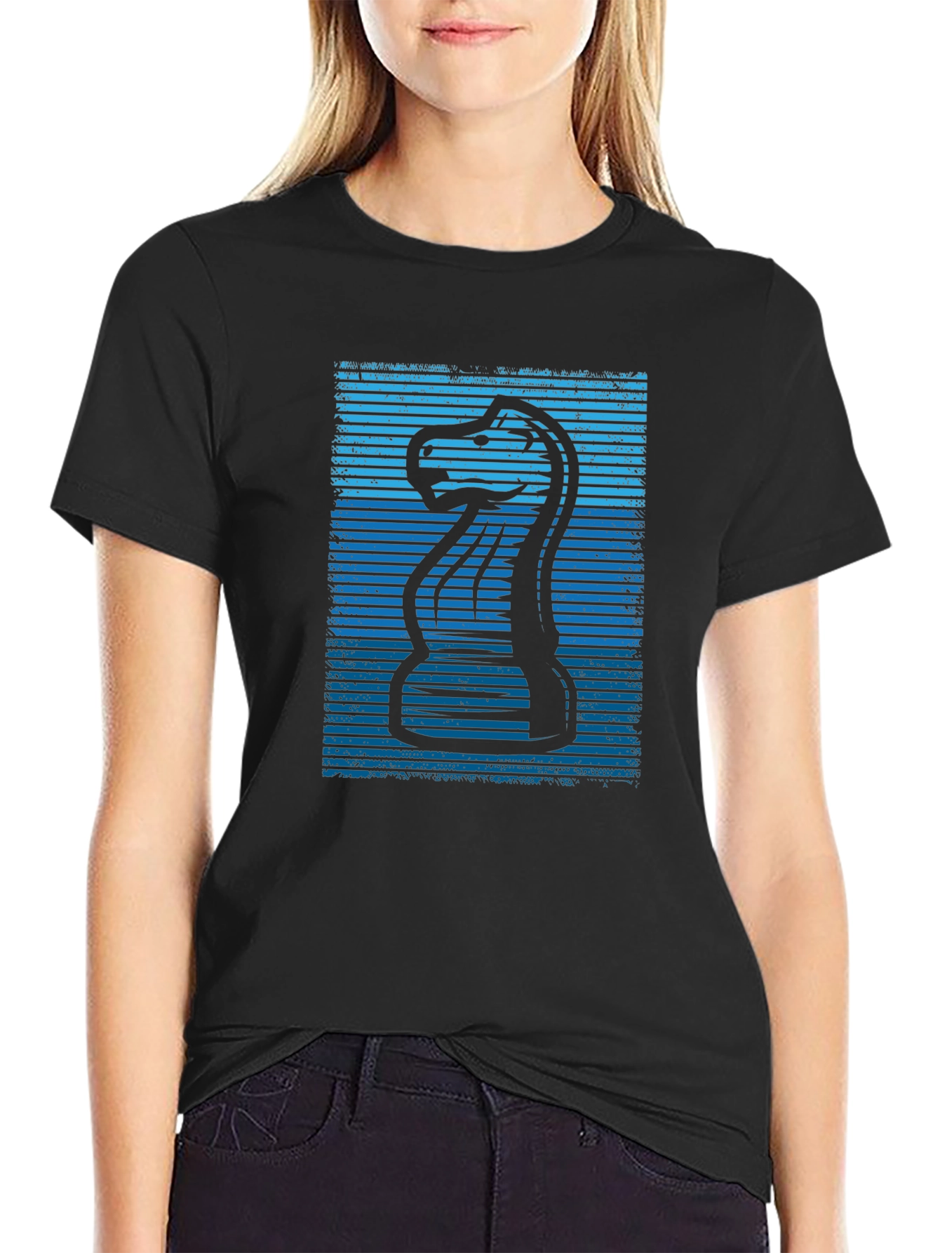 Chess Knight Graphic Tee - Cool Blue Design